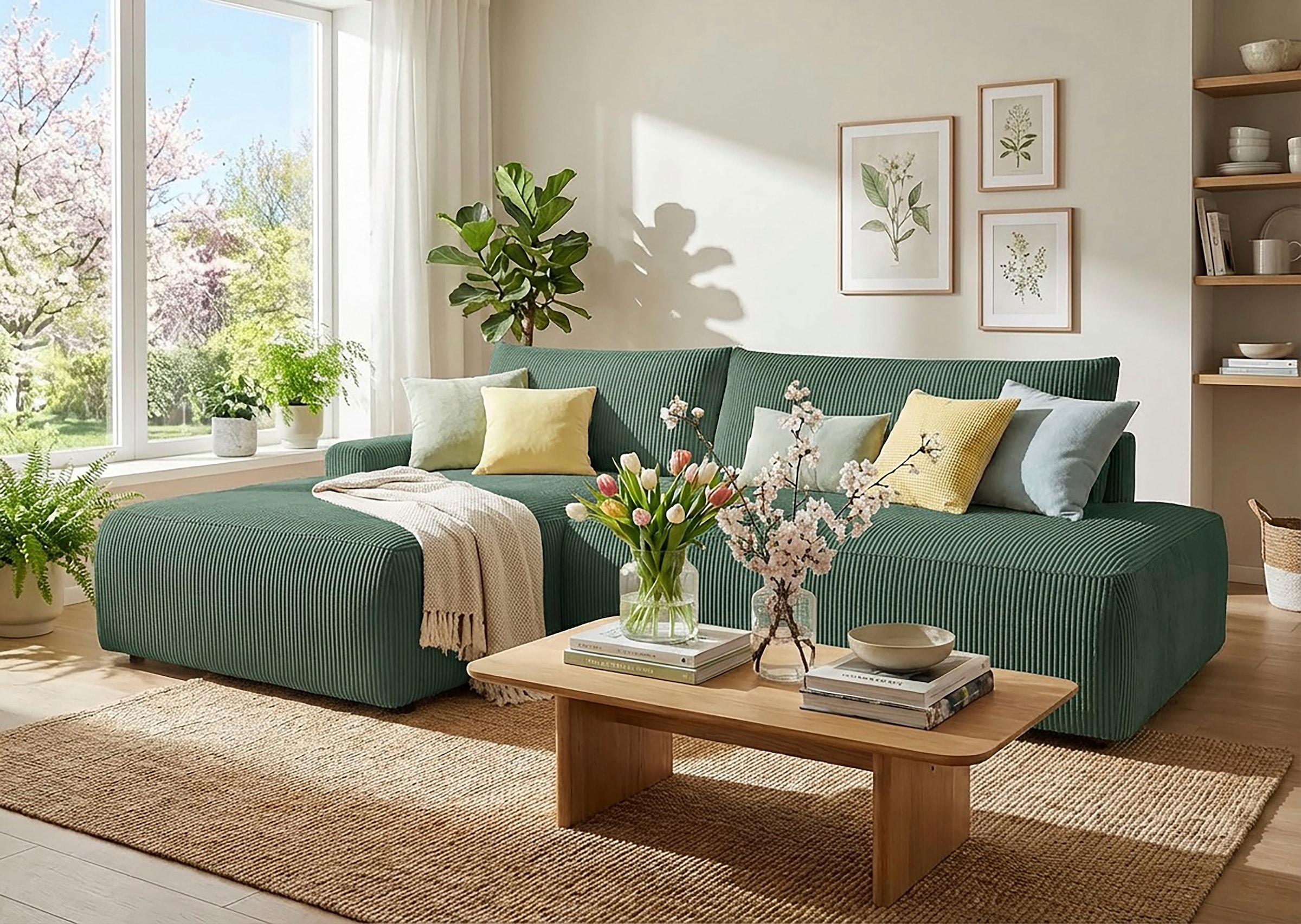 Image of TRENDMANUFAKTUR Ecksofa "Prag, Schlafsofa mit Bettkasten, Couch in L-Form, Breite 253 cm" in Cordstoff HYPER, dunkelgrün, Recamiere links