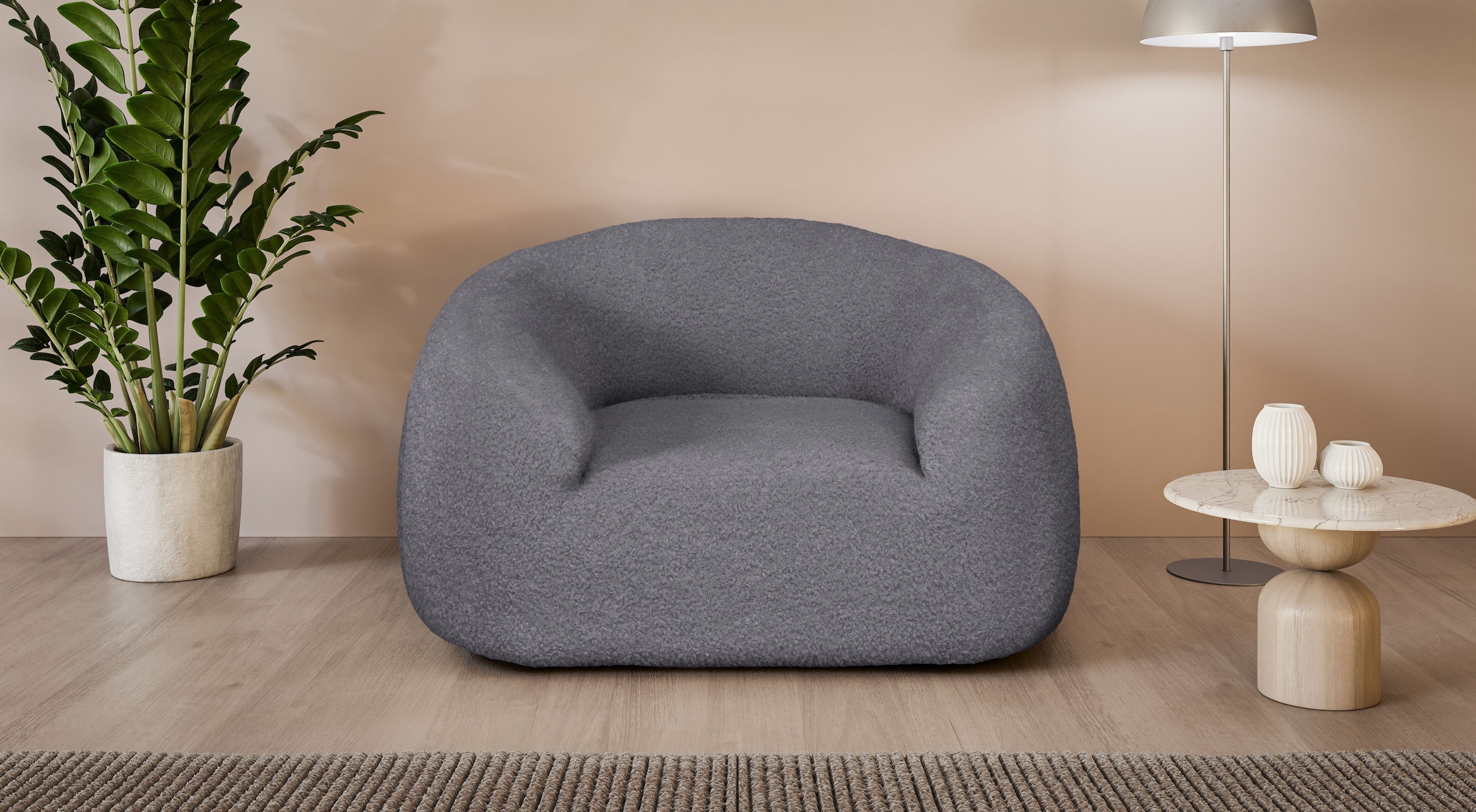 LeGer Home by Lena Gercke Sessel »YANI Relaxsessel, Loungesessel, Masse B/T/H: 127/96/76 cm«, organische Form, mit Wellenunterfederung, auch in Bouclé