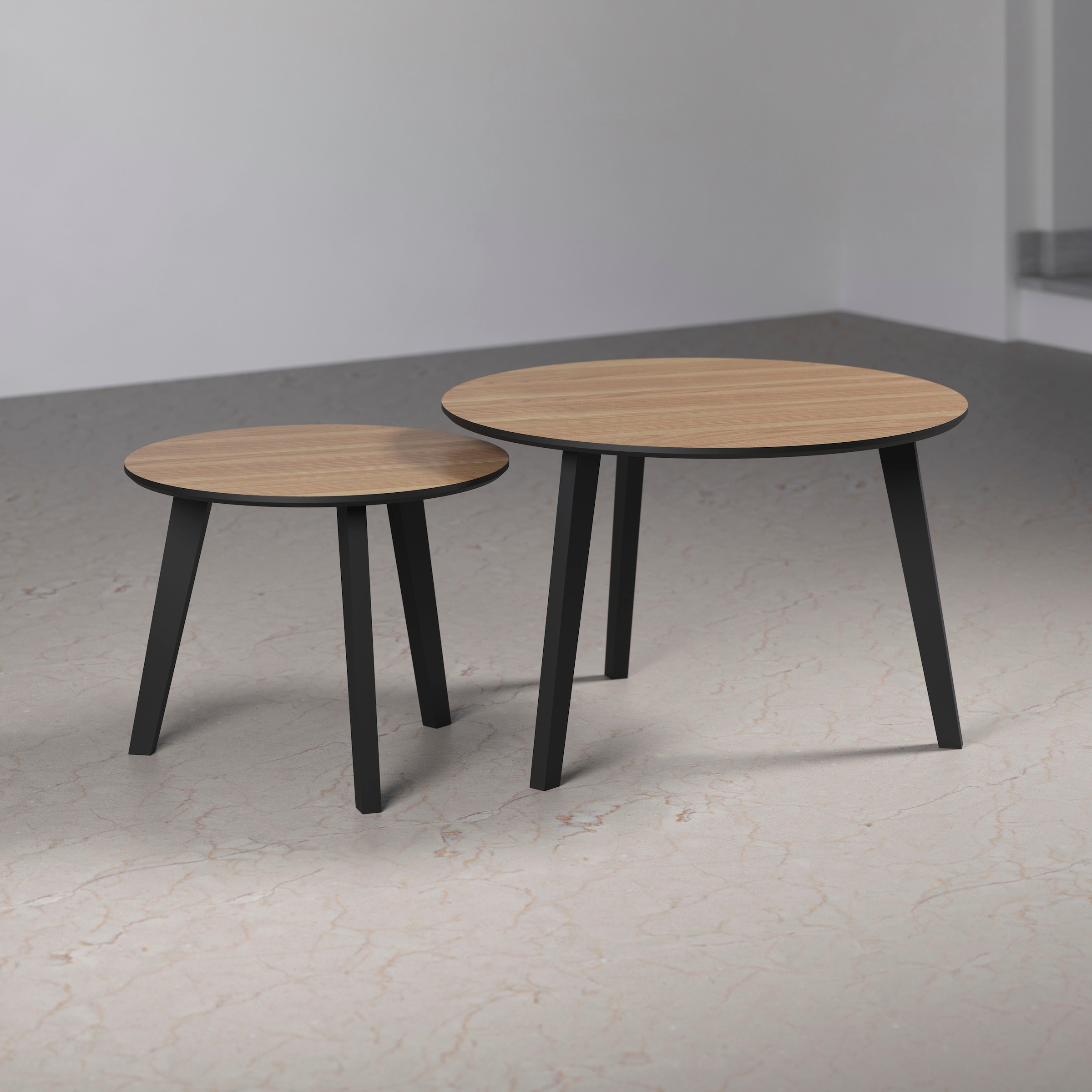 Home affaire Table basse »Ronda« Ensemble, 2 cuis tlg. tables d'appoint avec pieds en bois massif - dimensions (L/P/H) 50-70/39-45/50-70 cm