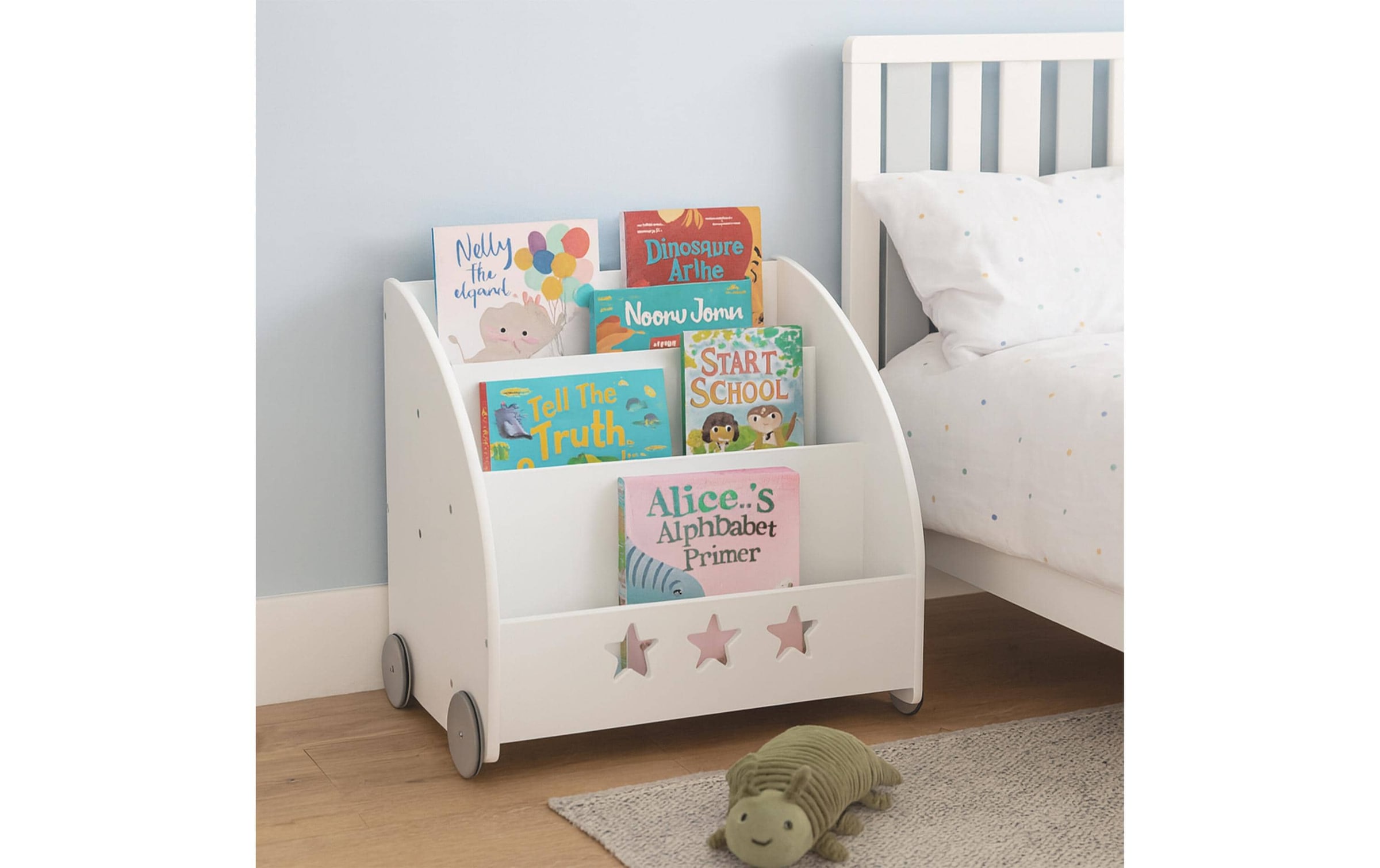 relaxdays Étagère à livres »für Kinder, fahrbar« Rollbares Bücherregal mit Sternmuster