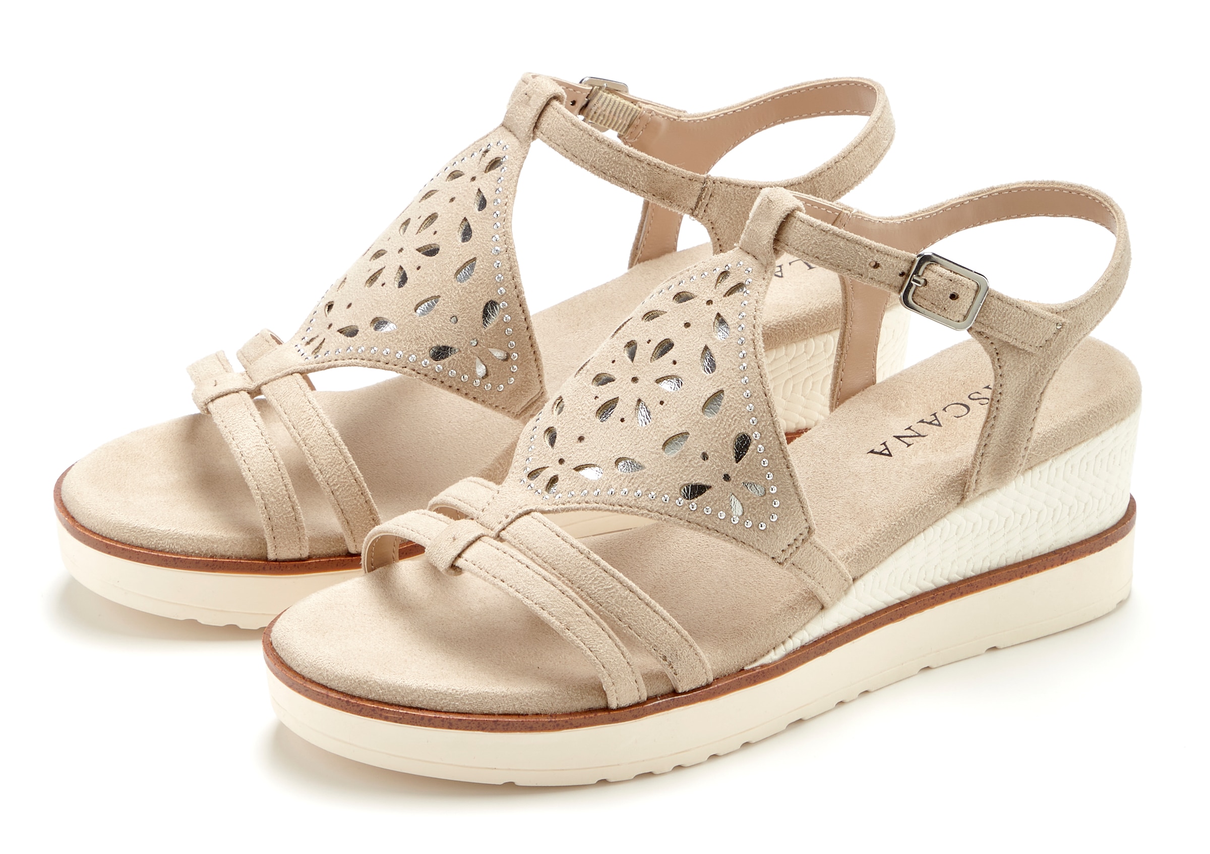 Image of LASCANA Sandalette "Sommerschuh, offener Schuh, Sandale, Keilsandalette," mit Keilabsatz gepolsterter Innensohle VEGAN