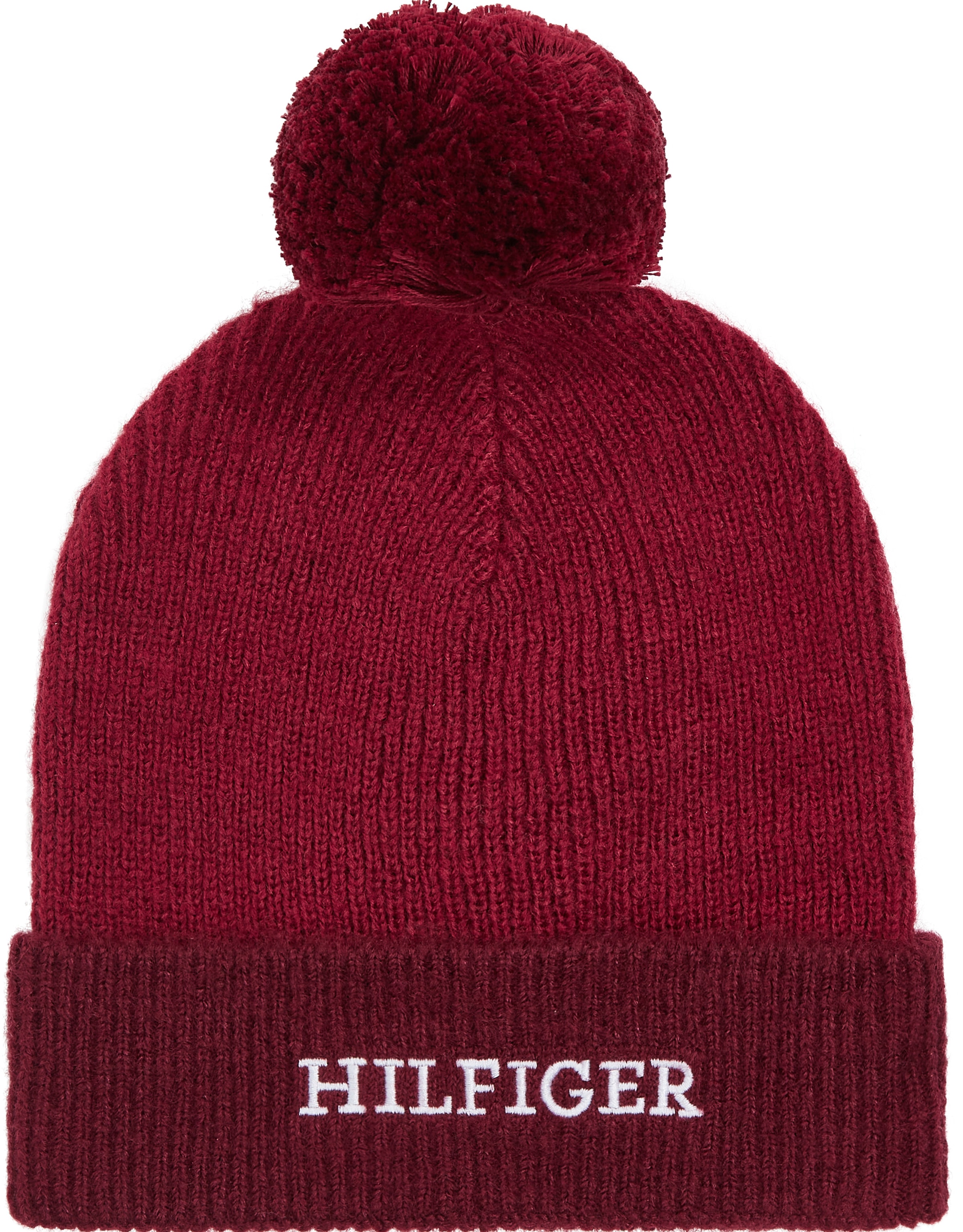 Tommy Hilfiger Bommelmütze »MONOTYPE POMPOM BEANIE«, mit gesticktem Logoschriftzug