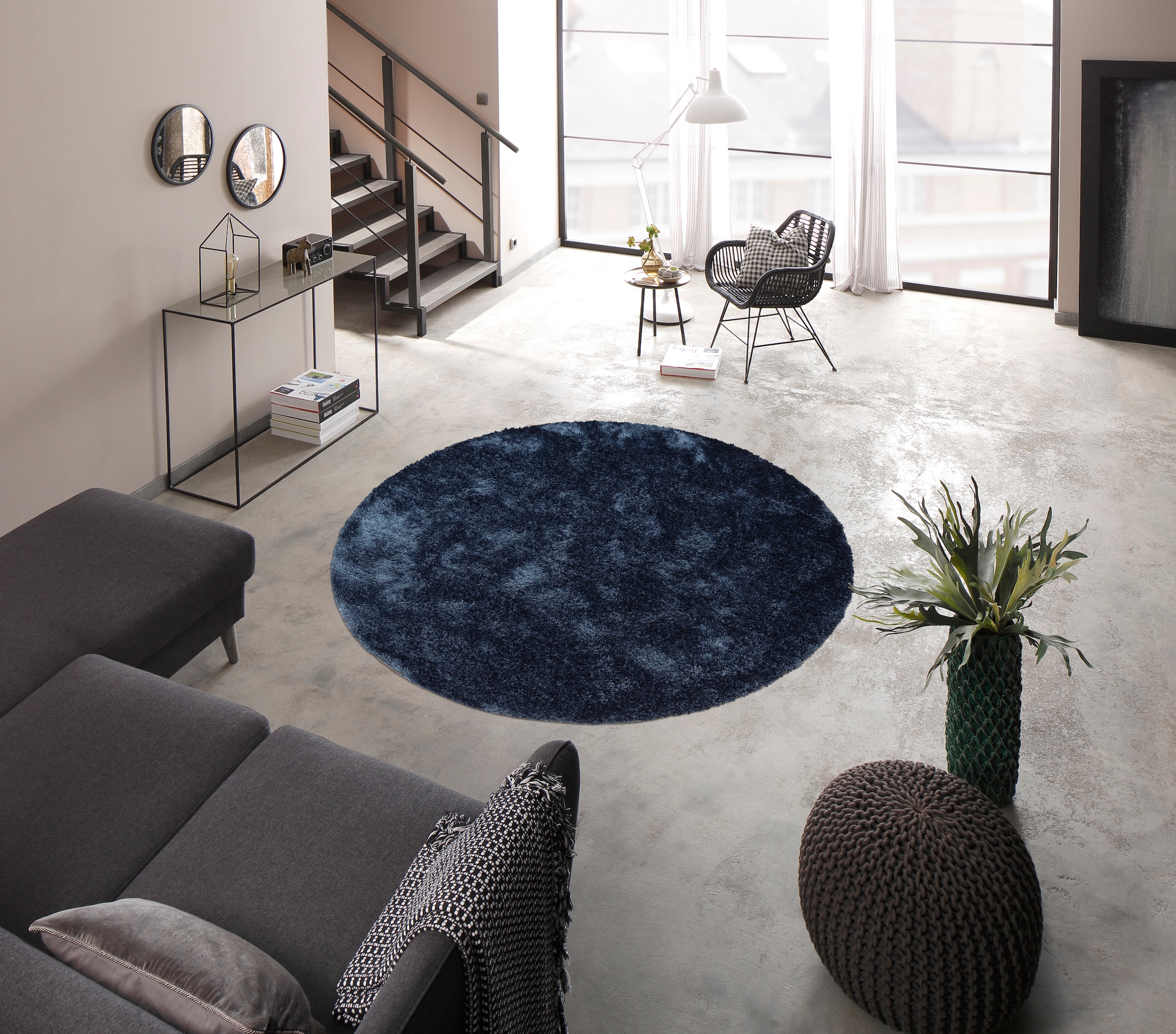 Bruno Banani Hochflor-Teppich »Dana Teppich, Kundenliebling«, rund, 30 mm Höhe, unifarben, Mikrofaser Teppiche, Wohnzimmer, Schlafzimmer, Esszimmer