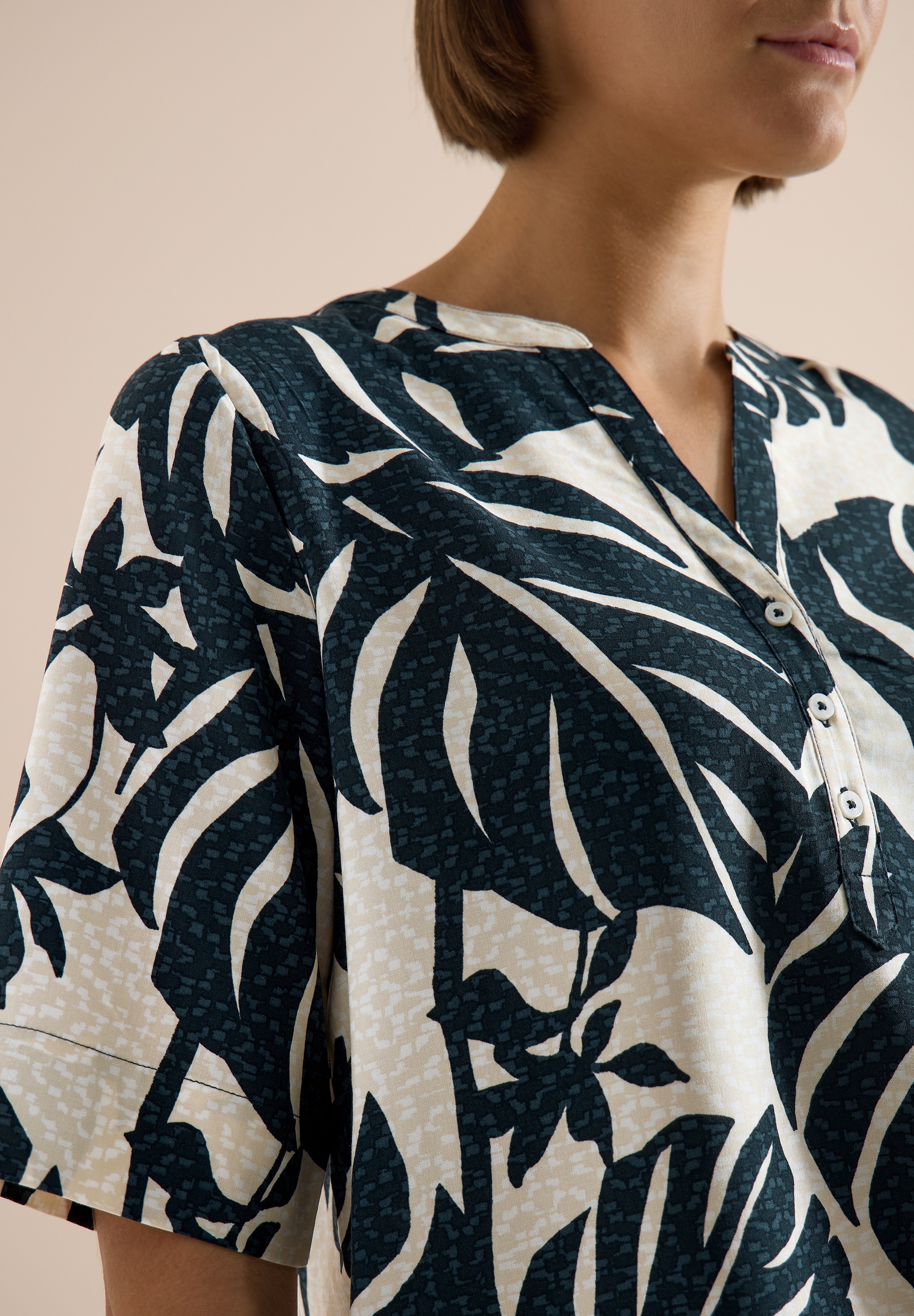 Cecil Shirtbluse Kurzarm Sommerbluse mit Split Neck