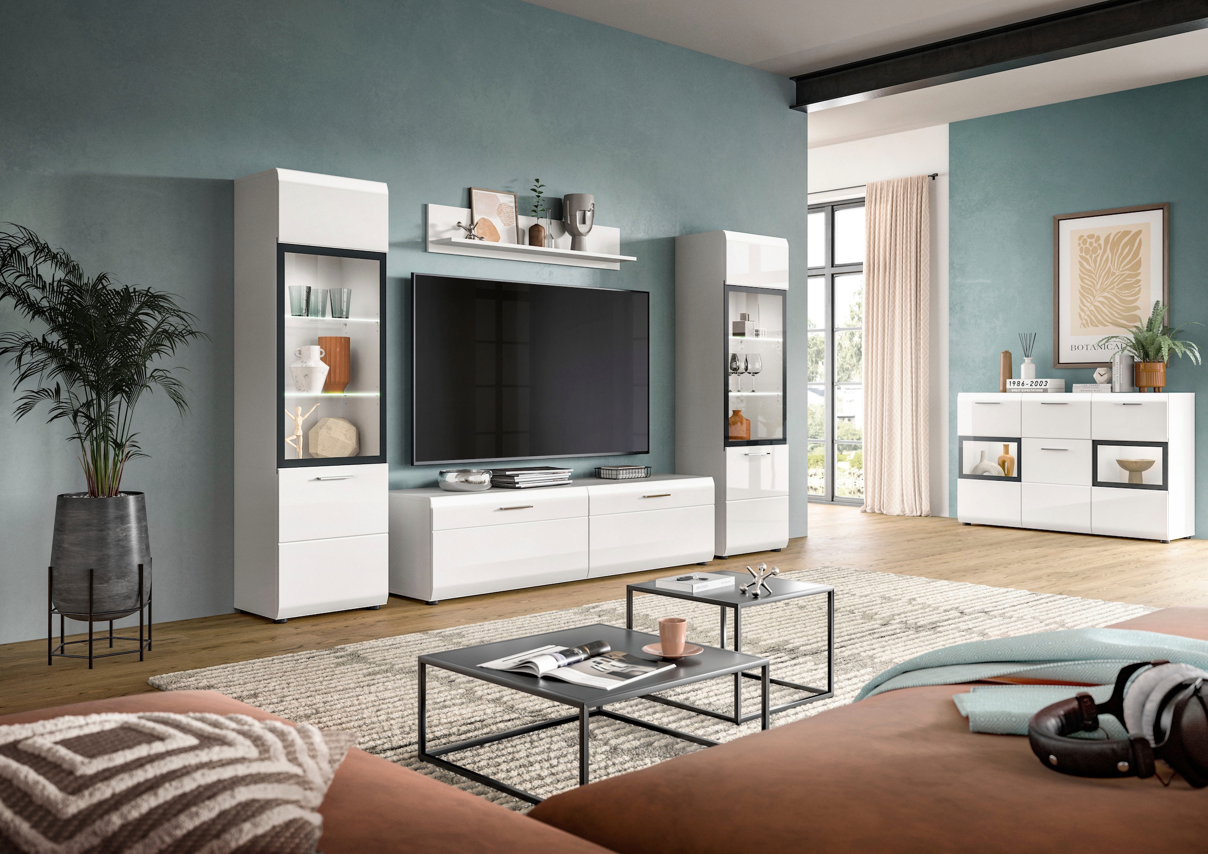 INOSIGN Vitrine »FLORENZ, Höhe: 160 cm, hochwertige MDF-Front, Glastür, Glasböden« 1 Stk. tlg. Vitrine, Vitrine weiss, Vitrinenschrank, Wohnzimmervitrine, Wohnzimmer