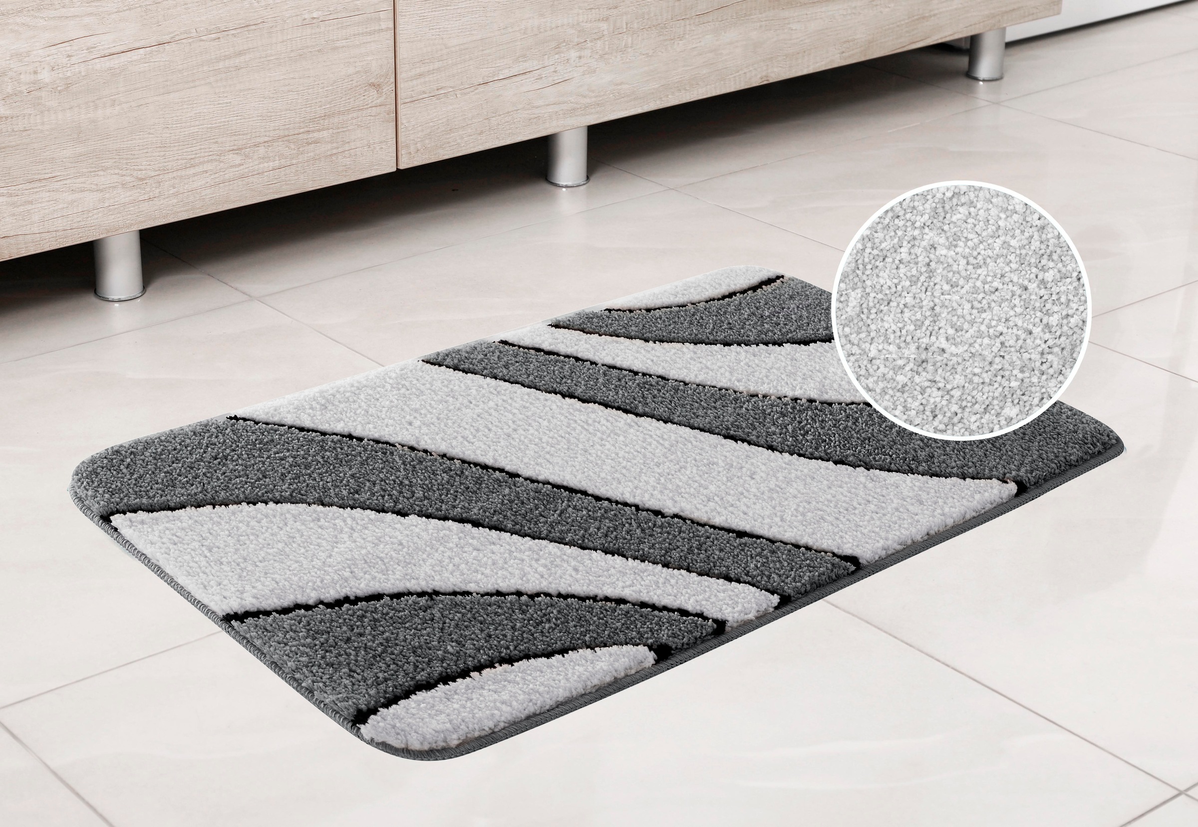 my home Badematte »Anna, Badvorleger, Badezimmer Teppich«, rutschhemmend beschichtet, fussbodenheizungsgeeignet-schnell trocknend, Badteppich, Hoch Tief Effekt, Modern, Weich, Wellen