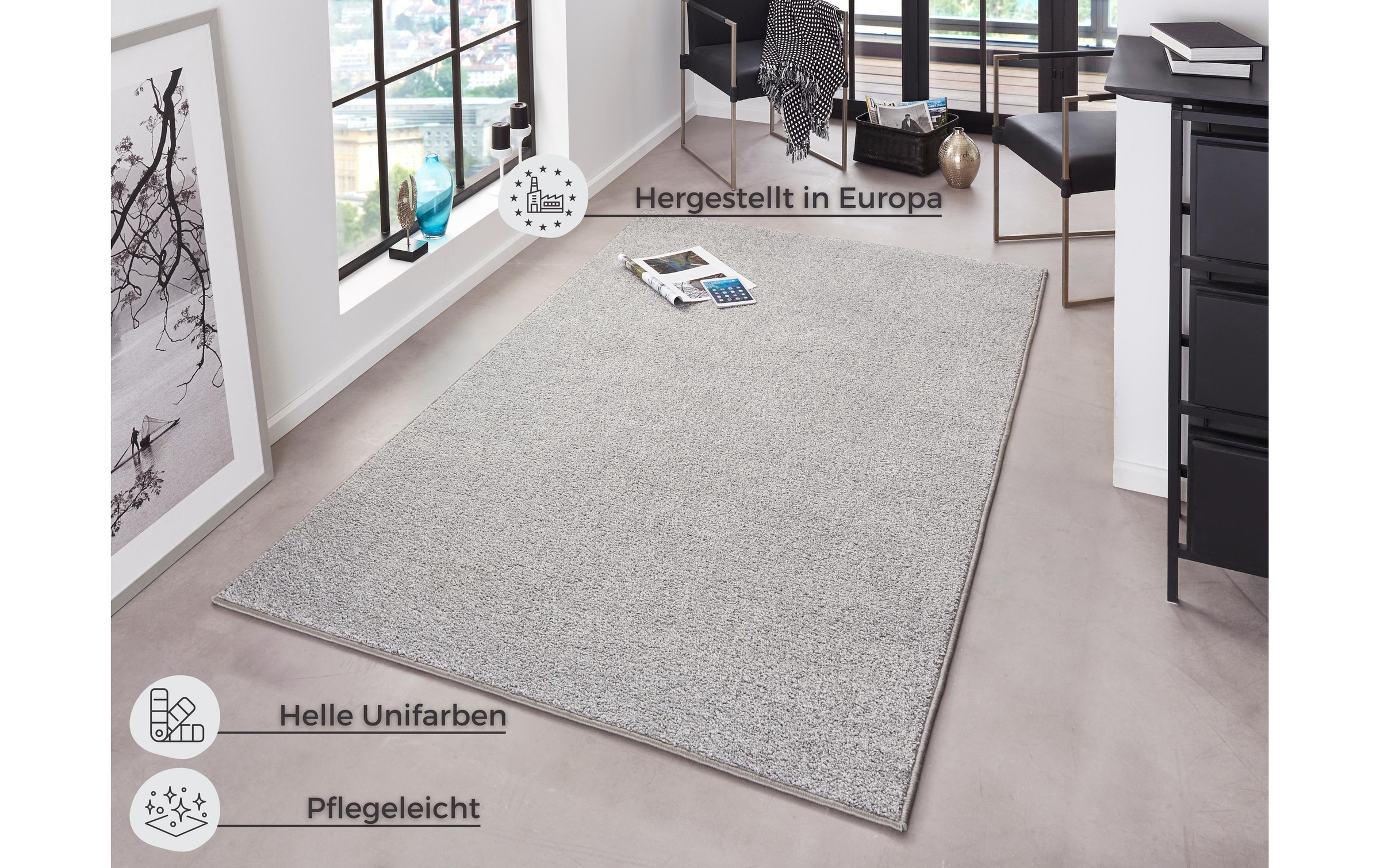 HANSE Home Tapis »Pure 100  Kurzflor« Rectangulaire 13 mm Höhe poils ras, uni, surjeté, coureur, salon, chambre d'enfant, couloir