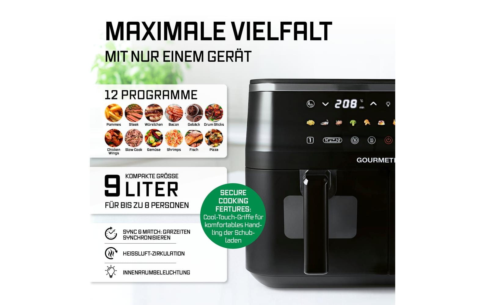 GOURMETmaxx Heissluftfritteuse »mit Doppelkorb, 9 l« 3100 W