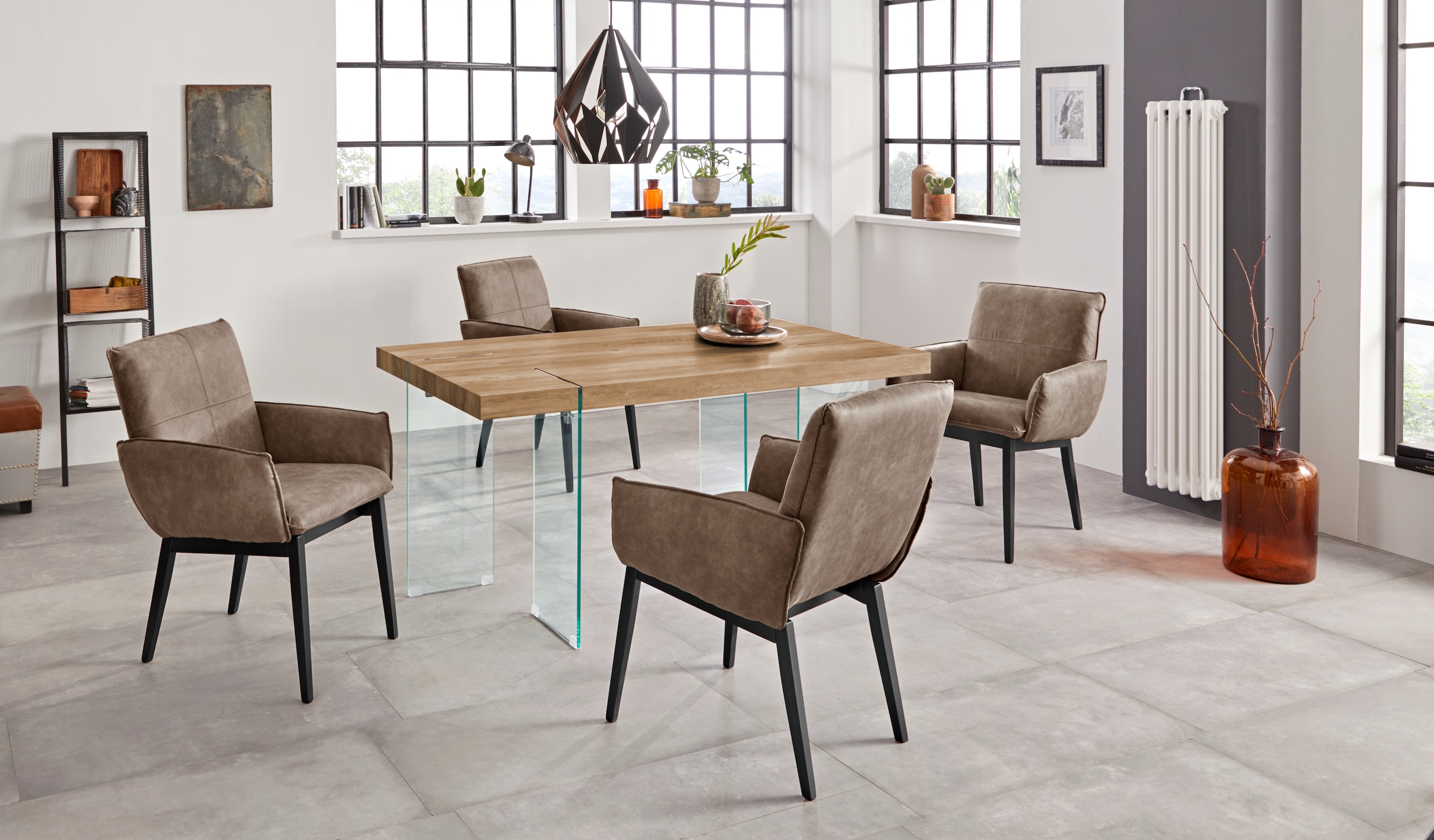 Home affaire Armlehnstuhl »Model 6« (Set) 2 Stk.Bezug in Microfaser oder Leder, Gestell ist Buche in schwarz lackiert