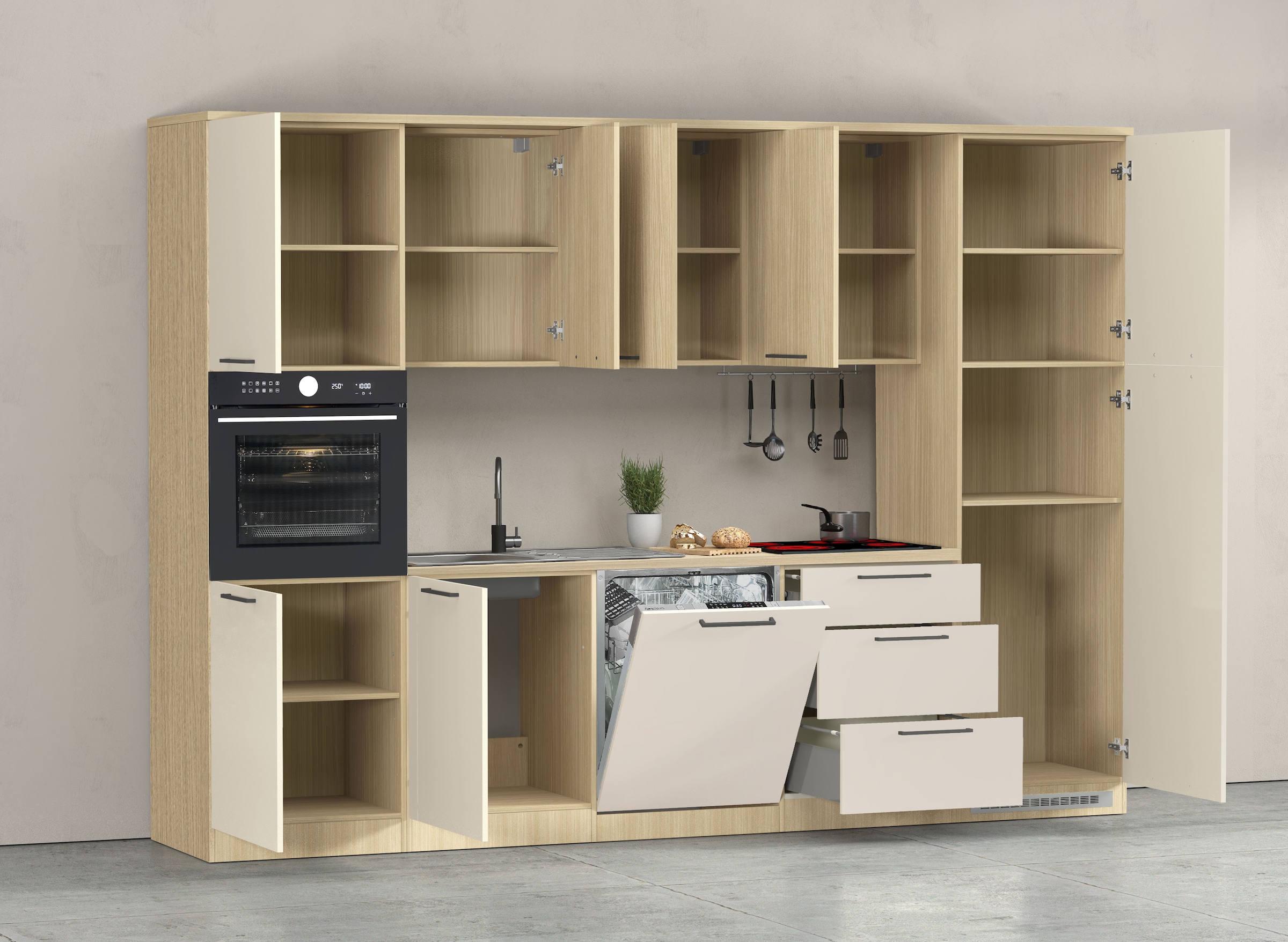 KOCHSTATION Küchenzeile »KS-Luna, Einbauküche, Zeilenküche, Küchenblock« Breite 300 cm, wahlweise mit Hanseatic-E-Geräten, APL 35mm stark