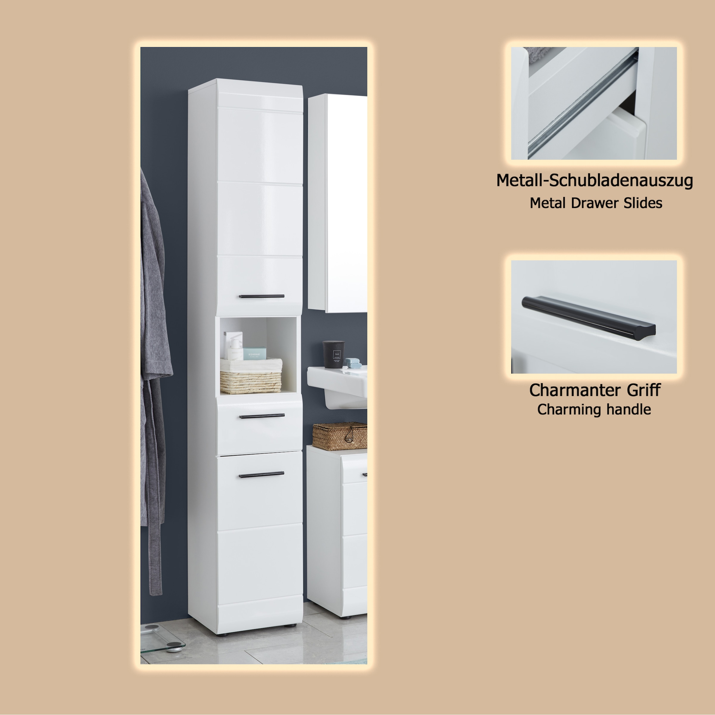 welltime Hochschrank »Sovana« Badschrank mit einer Schublade und 5 Fächern - (B/T/H) 30/31/182 cm