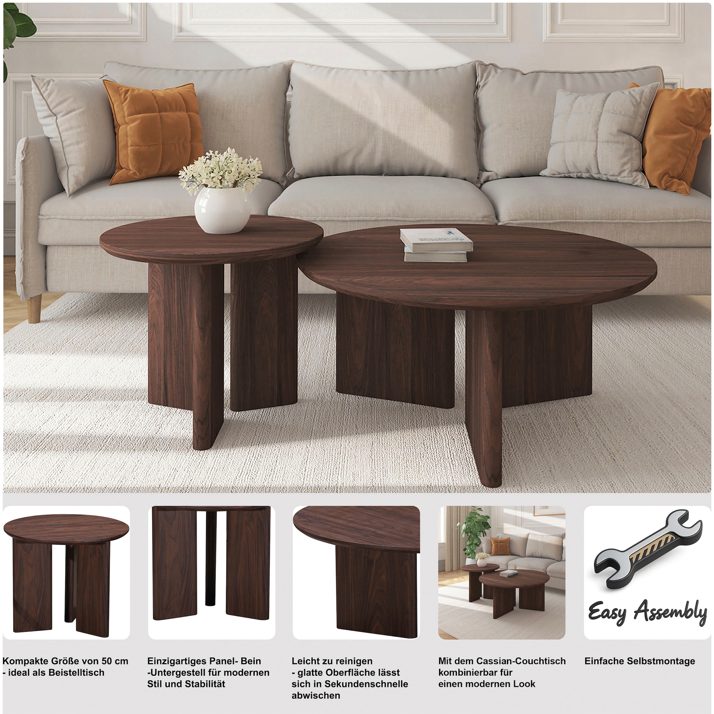 GOODproduct Table d'appoint »Cassian« 1 cuis tlg. schöne Holzoptik, modernes Fussgestell, Ø50 cm