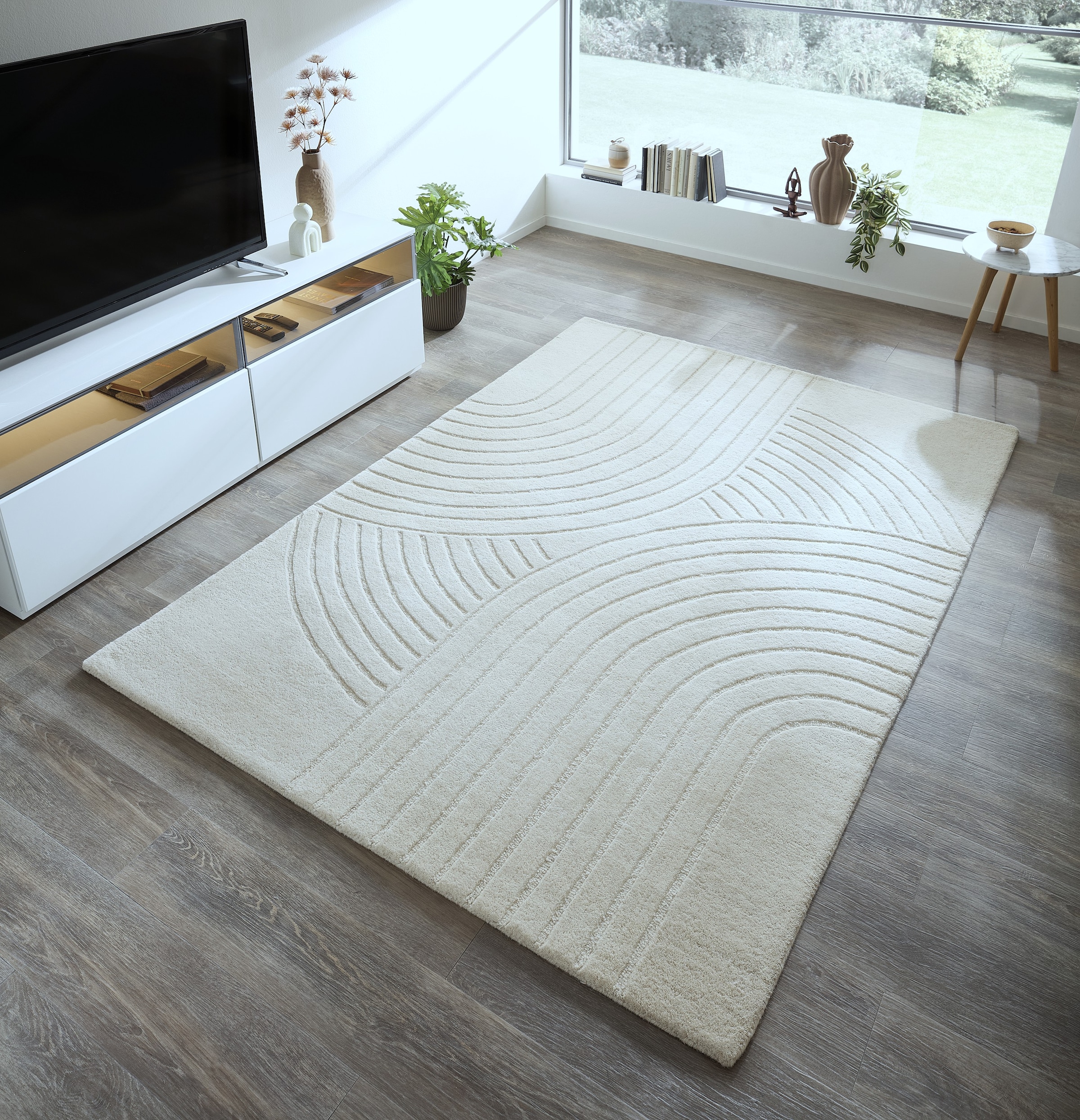 GOODproduct Wollteppich »Gabbo Design, Handgefertigt, Teppich,  reine Wolle,« rechteckig 14 mm Höhe Hoch-Tief-Effekt, reine Wolle, Scandi-Look, Naturfaser