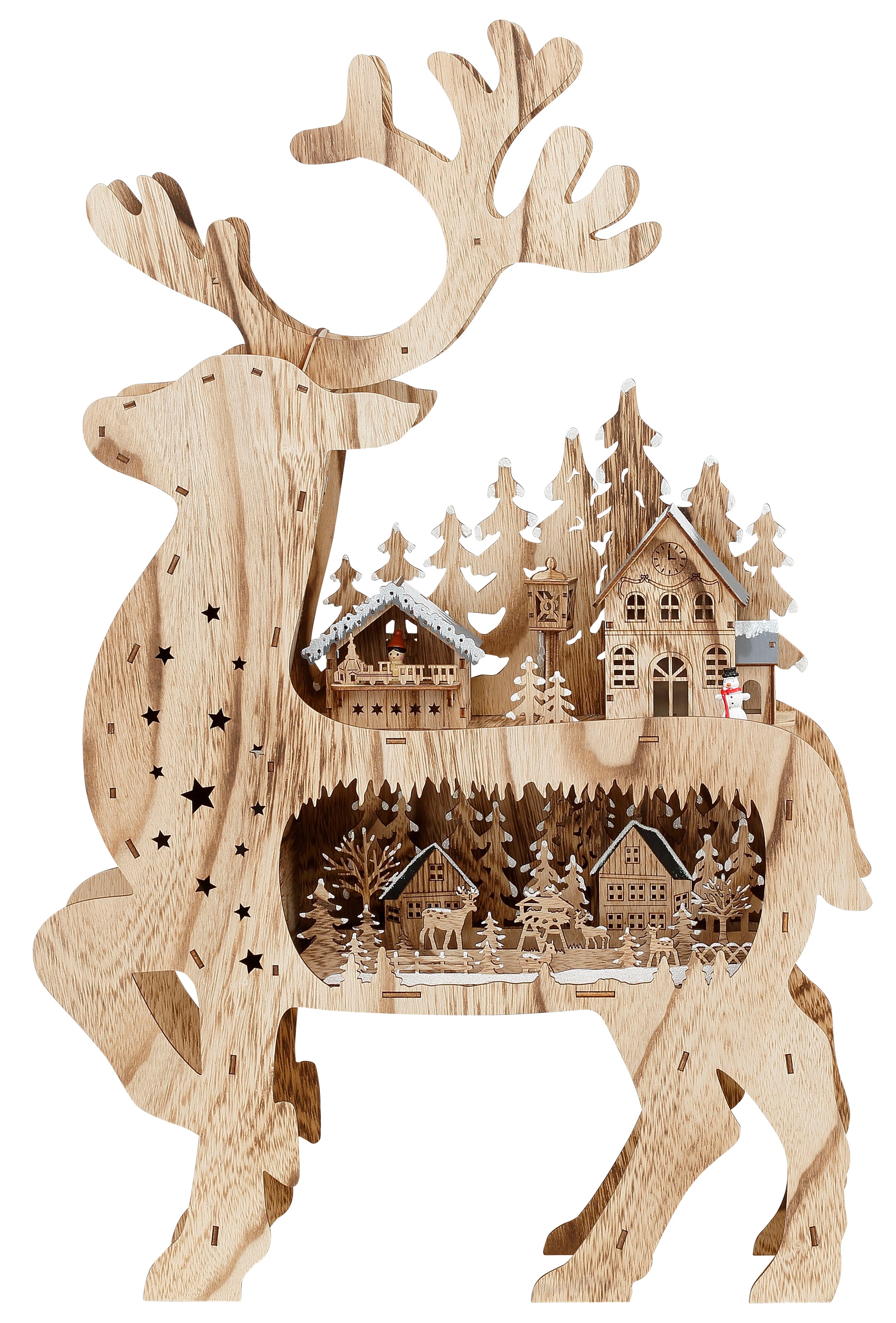 Image of my home LED Dekofigur »Mattheo«, Warmweiss, niedlicher Hirsch m. integrierter Weihnachtsdorf Kulisse, H. ca. 65 cm bei Ackermann Versand Schweiz