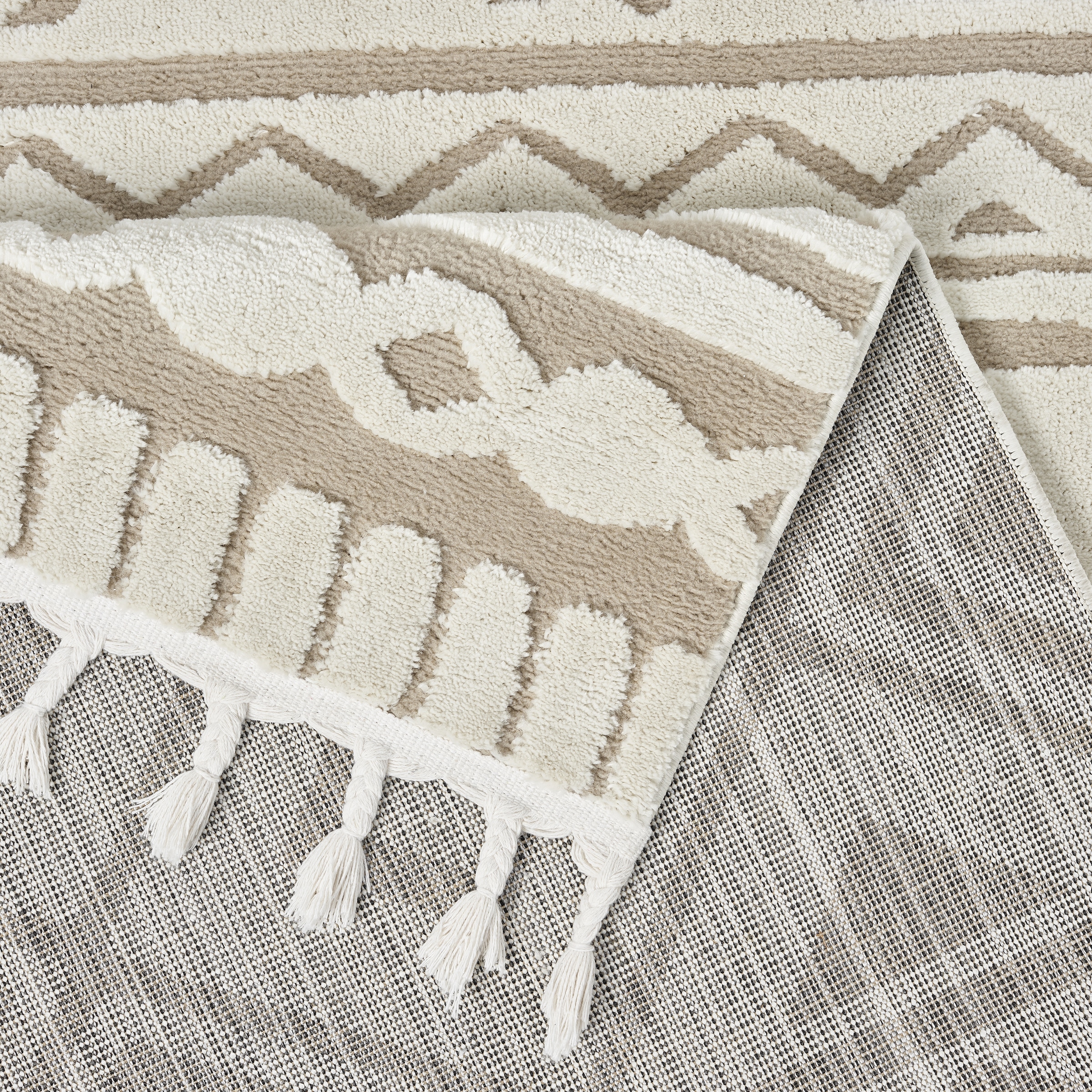 my home Teppich »Bonvo« rechteckig 19 mm Höhe mit Fransen, Hoch-Tief-Struktur, Wohnzimmer, Schlafzimmer, Boho-Style