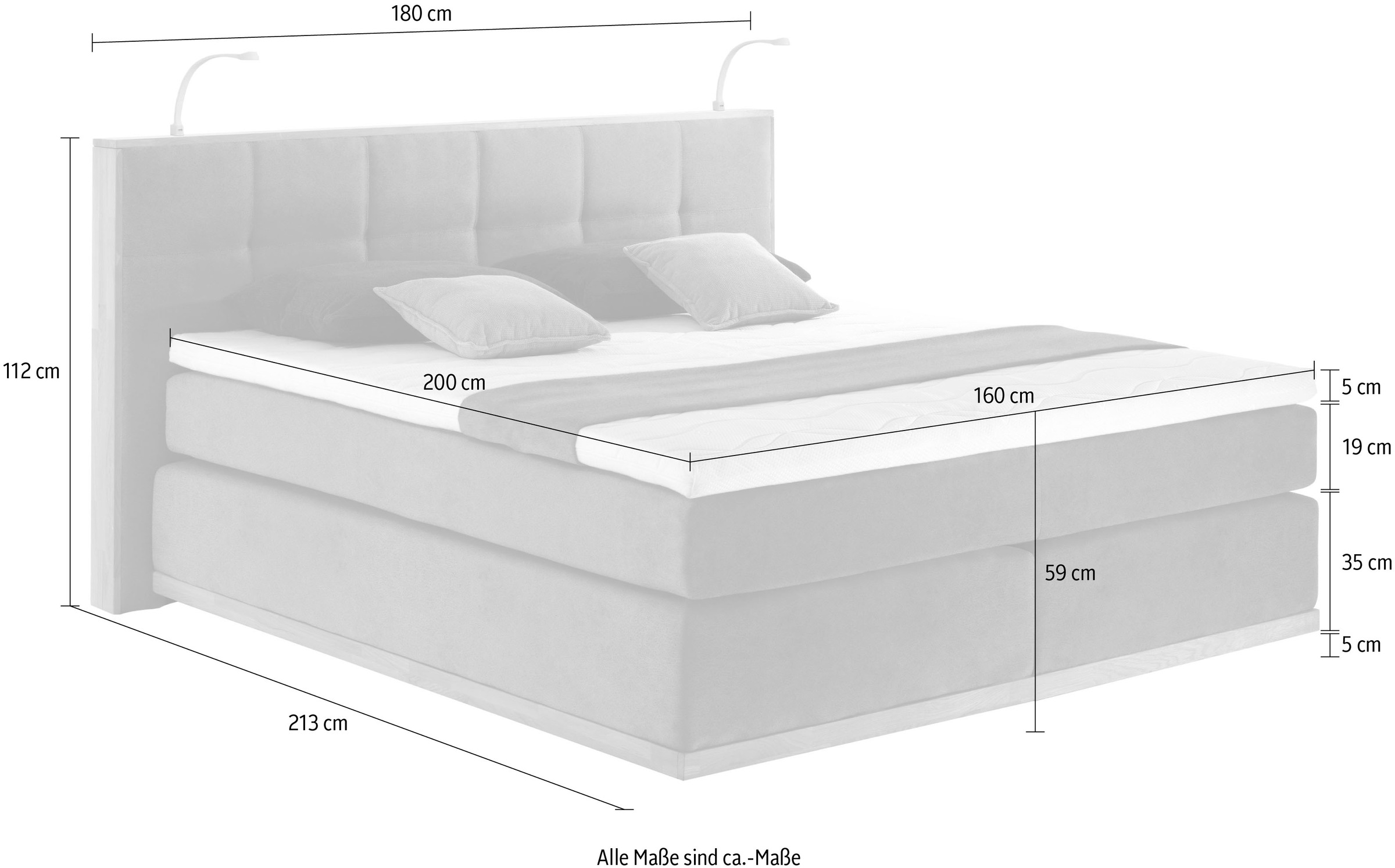 Home affaire Lit boxspring »Vinton« aus Eiche, mit LED-Beleuchtung, verschiedene Härtegrade (auch H4)