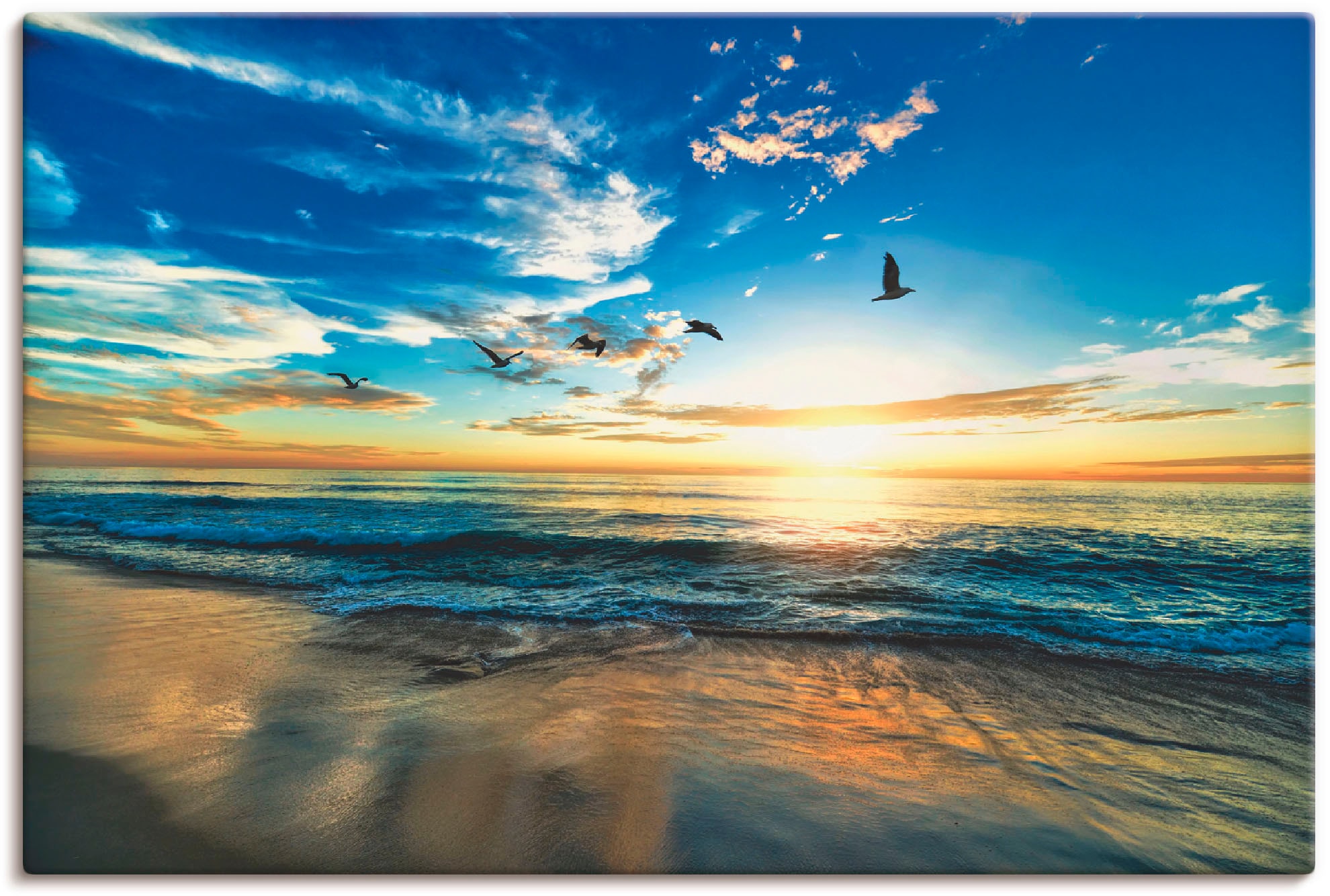 Image of Artland Wandbild "Strand Möwen Meer Sonnenuntergang" Sonnenaufgang & -untergang 1 Stk. tlg. als Leinwandbild, Poster in verschied. Grössen