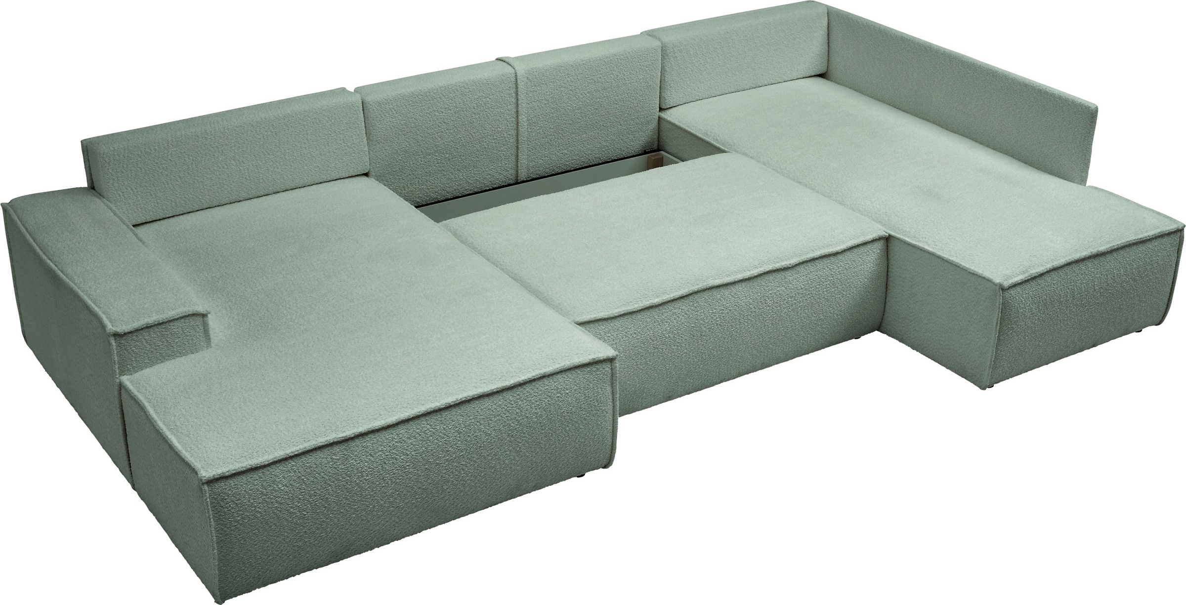 andas Wohnlandschaft »FINNLEY U-Form XXL 329 cm, Schlafsofa, Schlaffunktion m. Bettkasten«, (194/139 cm), Bouclé, Struktur und Cord