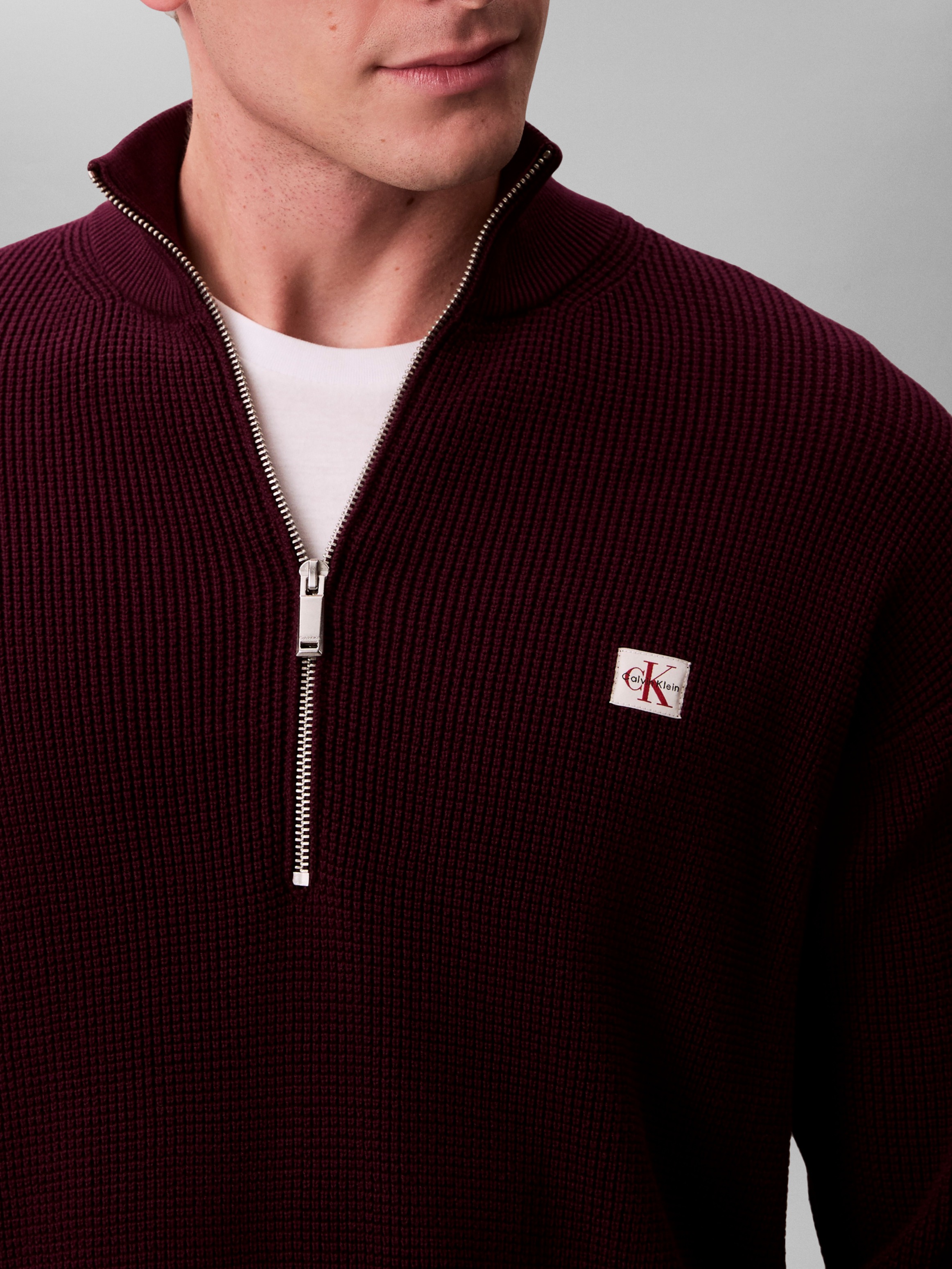 Calvin Klein Jeans Strickpullover Troyerkragen mit Reissverschluss, Regular Fit