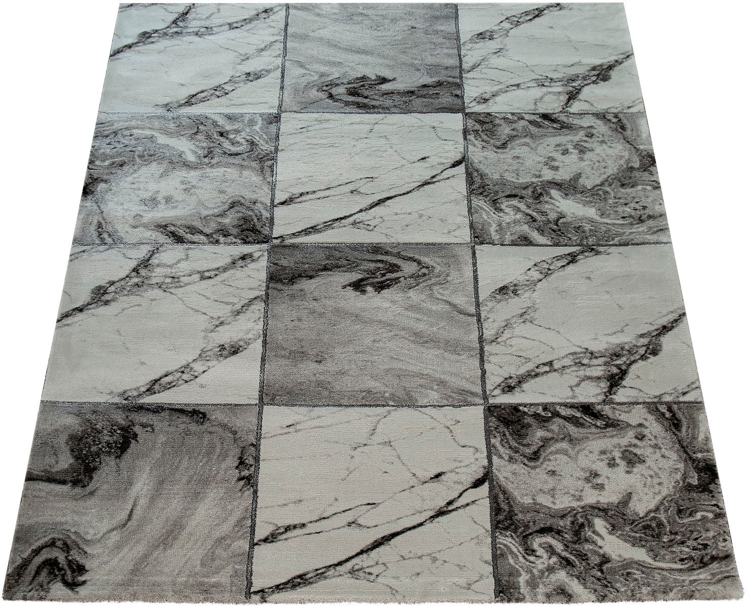 Image of Paco Home Teppich »Kraft 521«, rechteckig, 17 mm Höhe, Kurzflor, kariertes Marmor-Design, mit gold- oder silberfarbenen Akzenten, ideal im Wohnzimmer & Schlafzimmer bei Ackermann Versand Schweiz