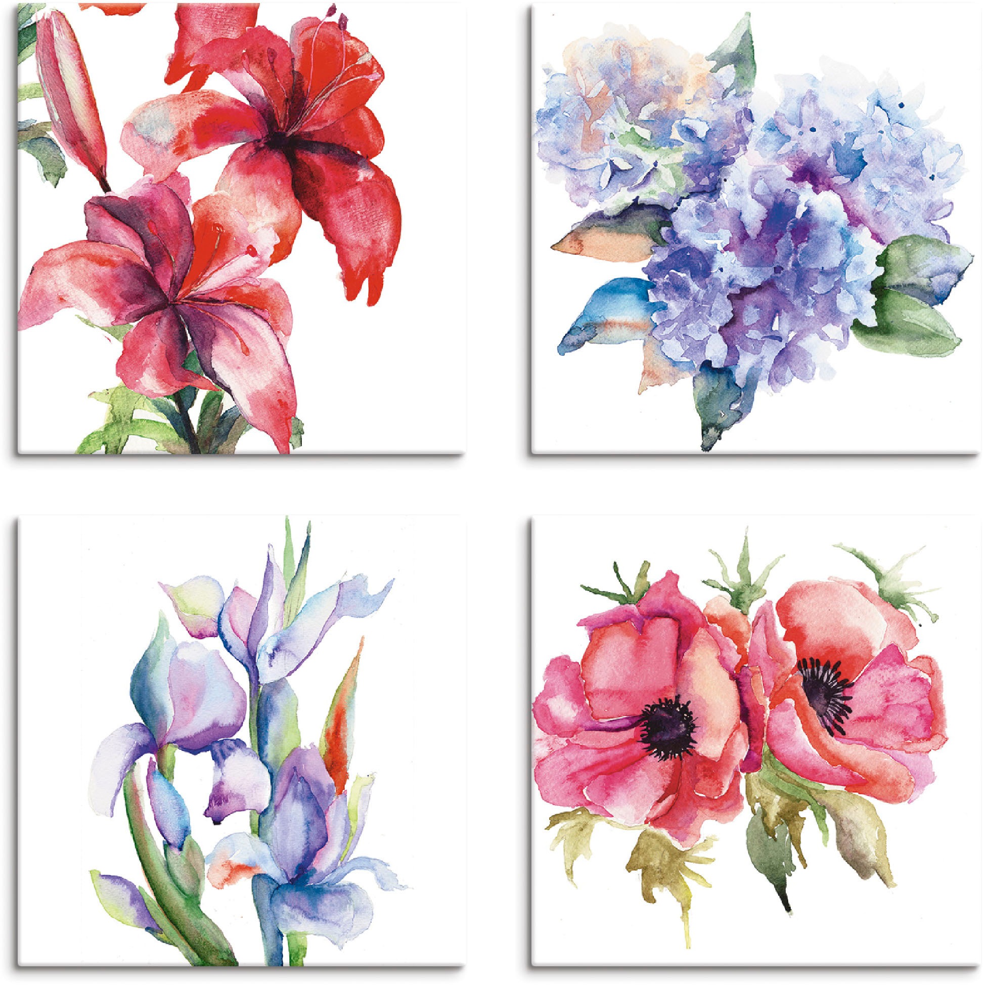 Image of Artland Leinwandbild »Lilien Mohnblumen Iris Hortensien«, Blumen, (4 St.) bei Ackermann Versand Schweiz