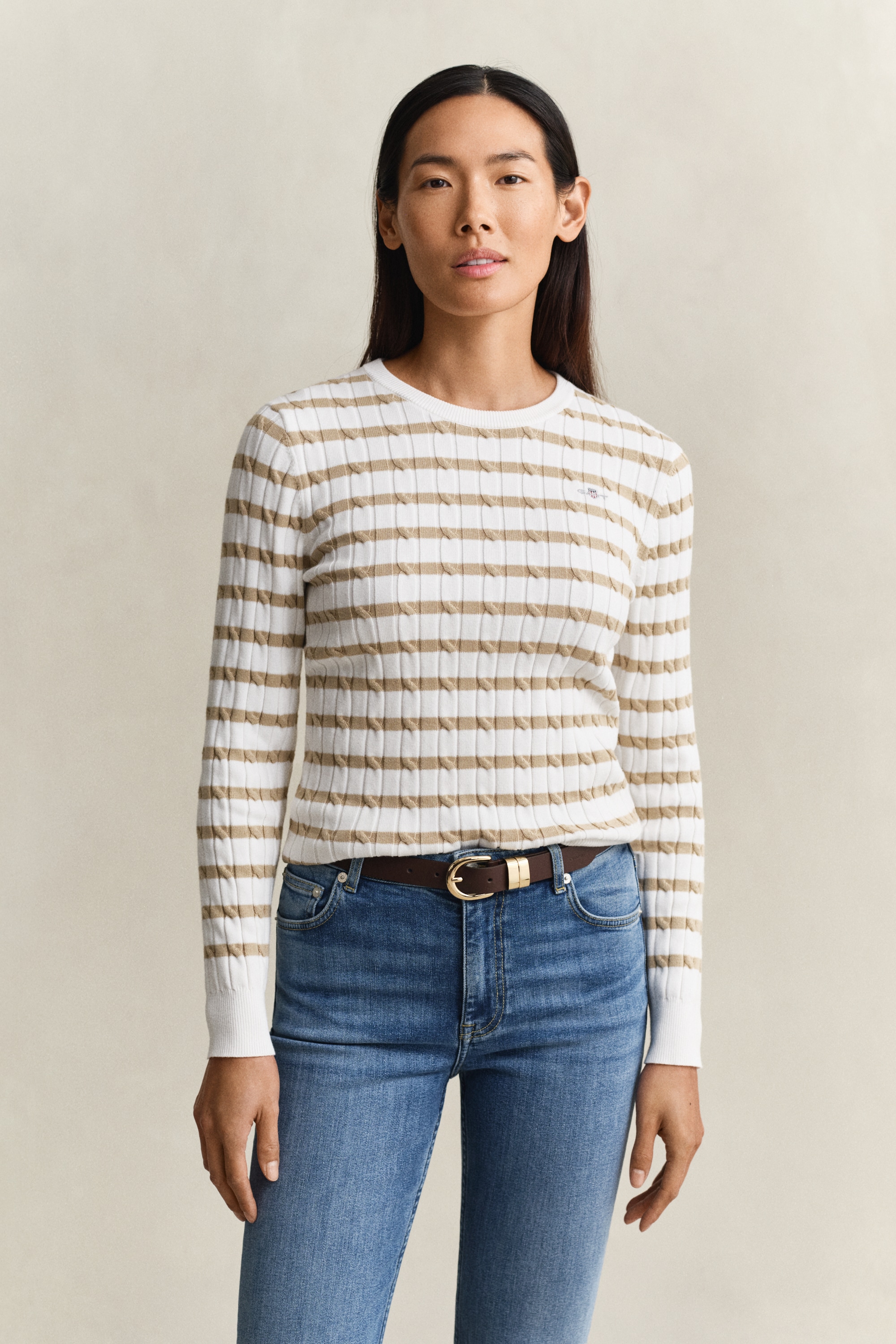 Image of Gant Rundhalspullover "STRETCH COTTON CABLE STRIPE C-NECK"