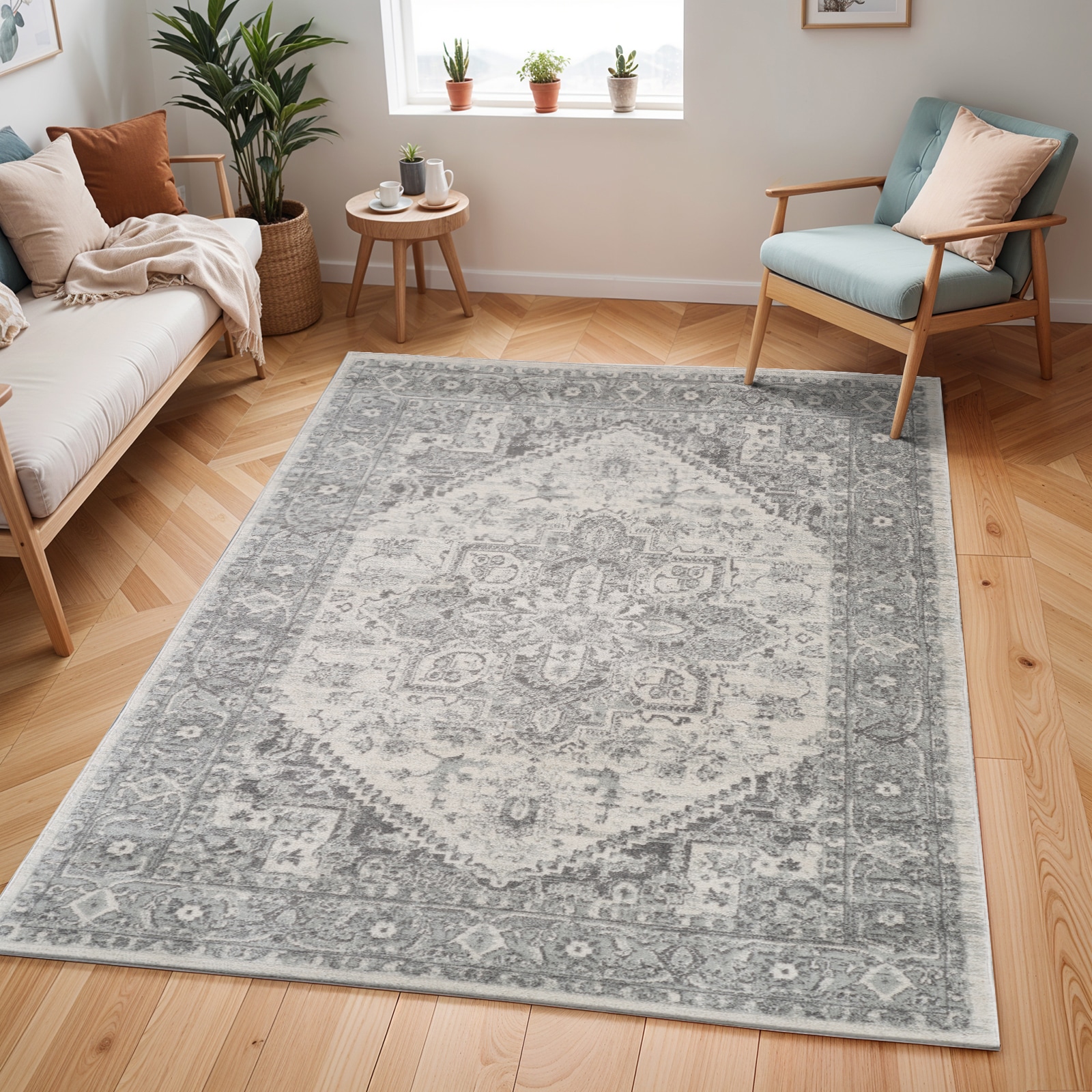 Image of Livabliss Teppich "MENDOZA" rechteckig 8 mm Höhe Vintage Orientteppich, Kurzflor Boho Wohnzimmerteppich, Läufer