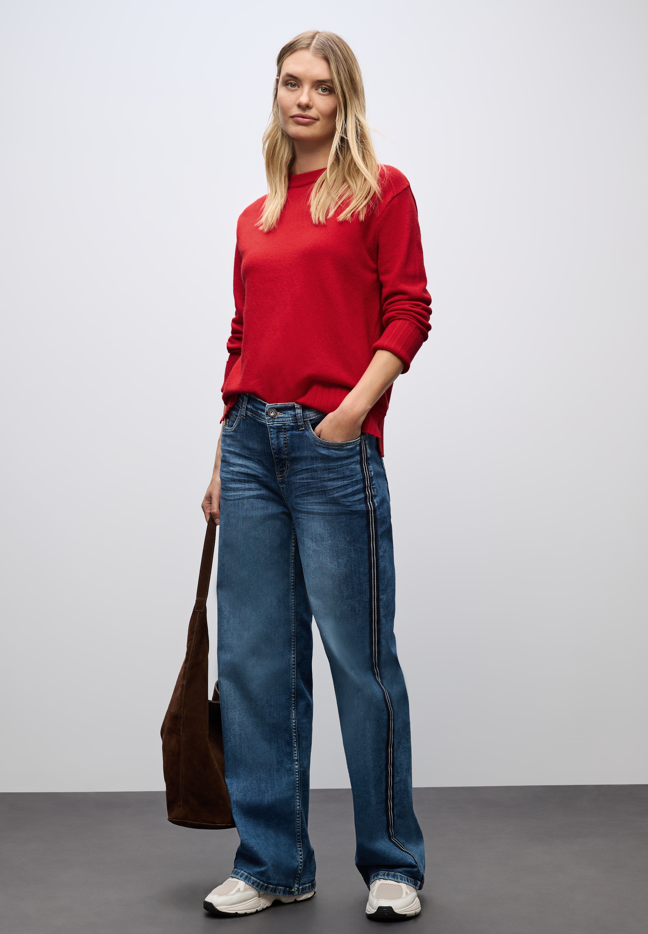 STREET ONE Pull à col rond mit Rippbündchen