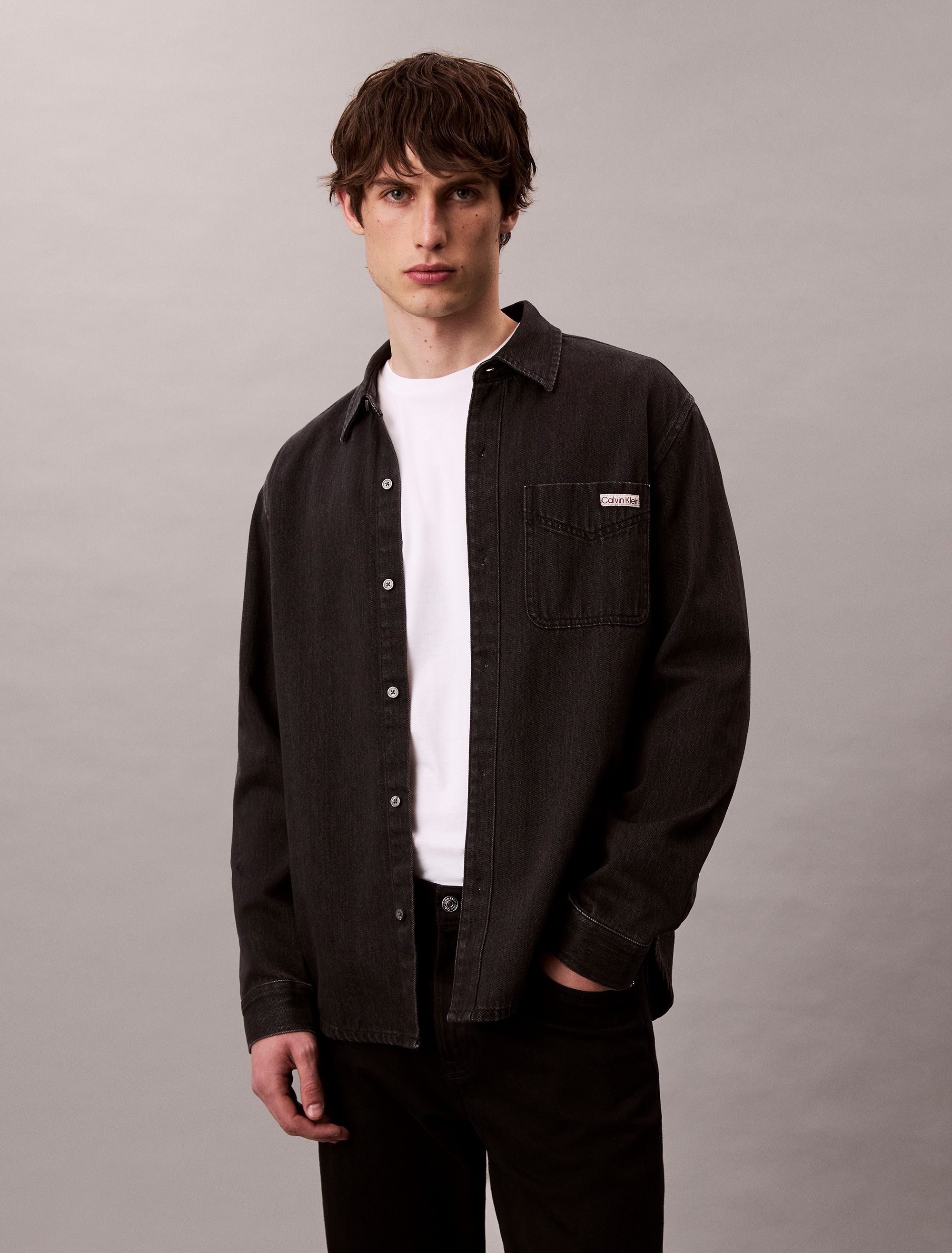 Image of Calvin Klein Jeans Langarmhemd "CLASSIC 205 BLACK OVERSHIRT" Mit Rundhalsausschnitt, regular fit