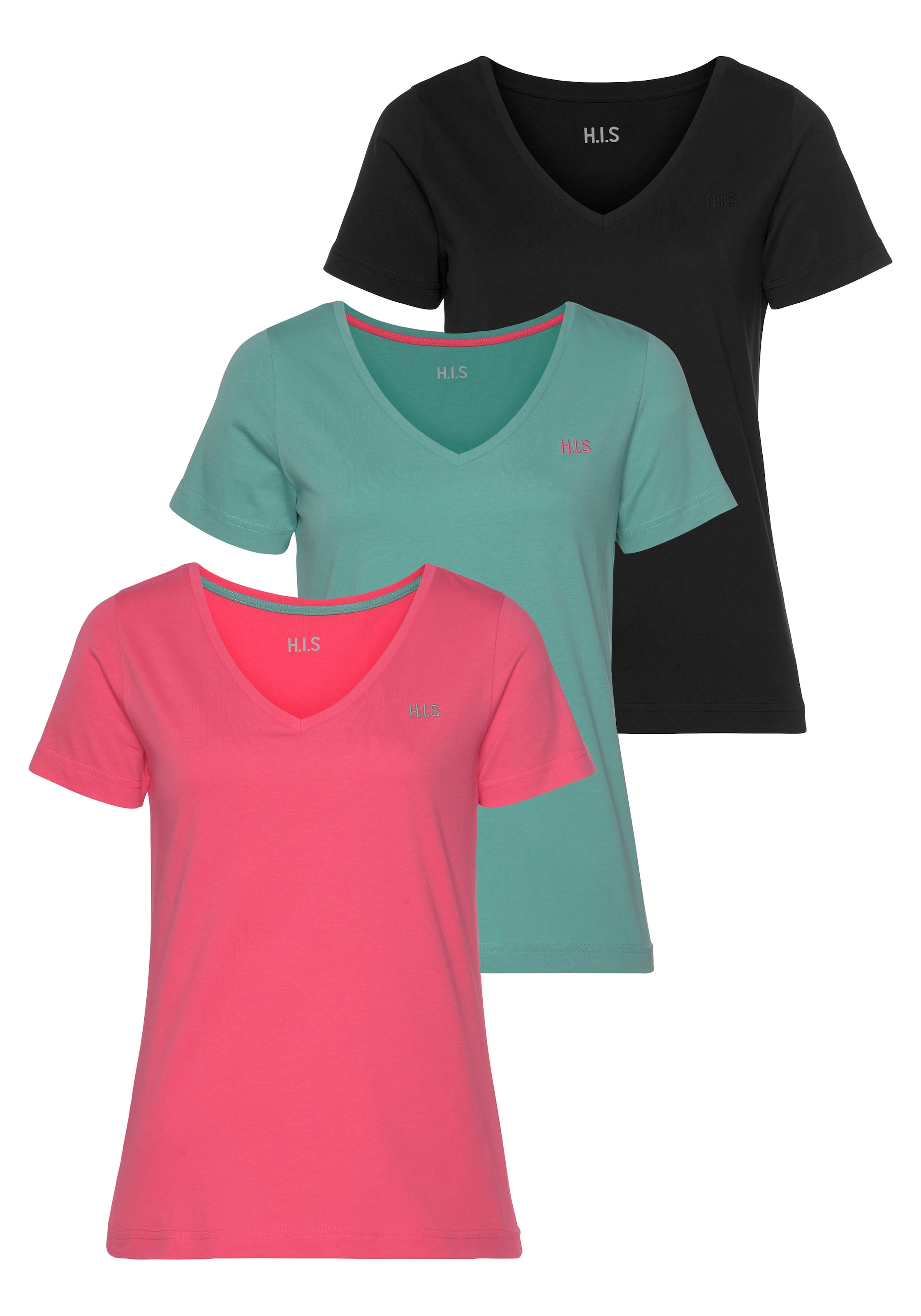 Image of H.I.S T-Shirt "Essential-Basics vielseitig kombinierbar" 3er-Pack zum Vorteilspreis, lockerer Schnitt, 100% Baumwolle, vielen Farben & grossen Grössen