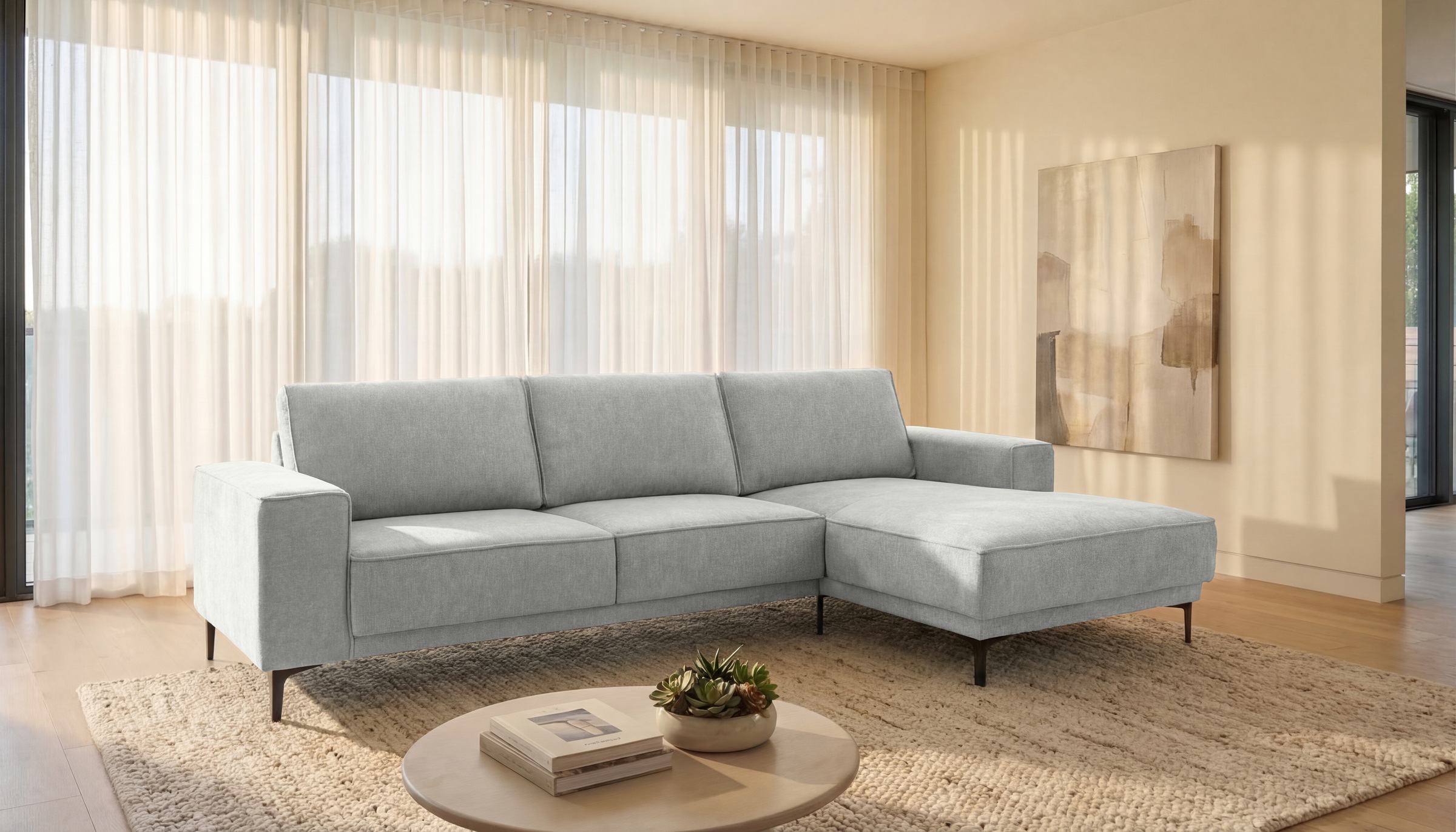 Home affaire Ecksofa »OLAND Struktur L-Form, B: 280 cm, Skandi-Design« L-Form, 280 cm, Wellenunterfederung, Skandi-Design, Metallfüsse