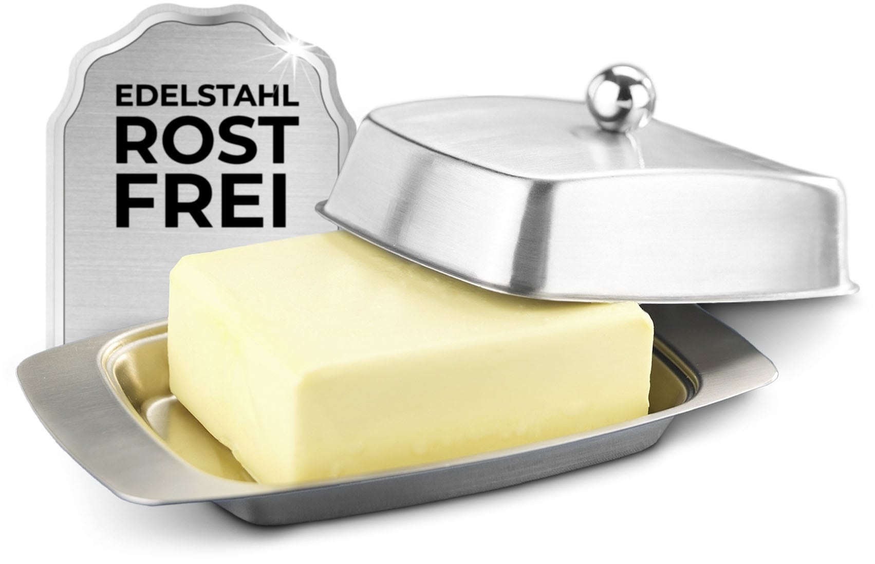 Maximex Butterdose »Edelstahl«, (1 tlg.), Butterbehälter für 250 g Butter zum Servieren, spülmaschinengeeignet