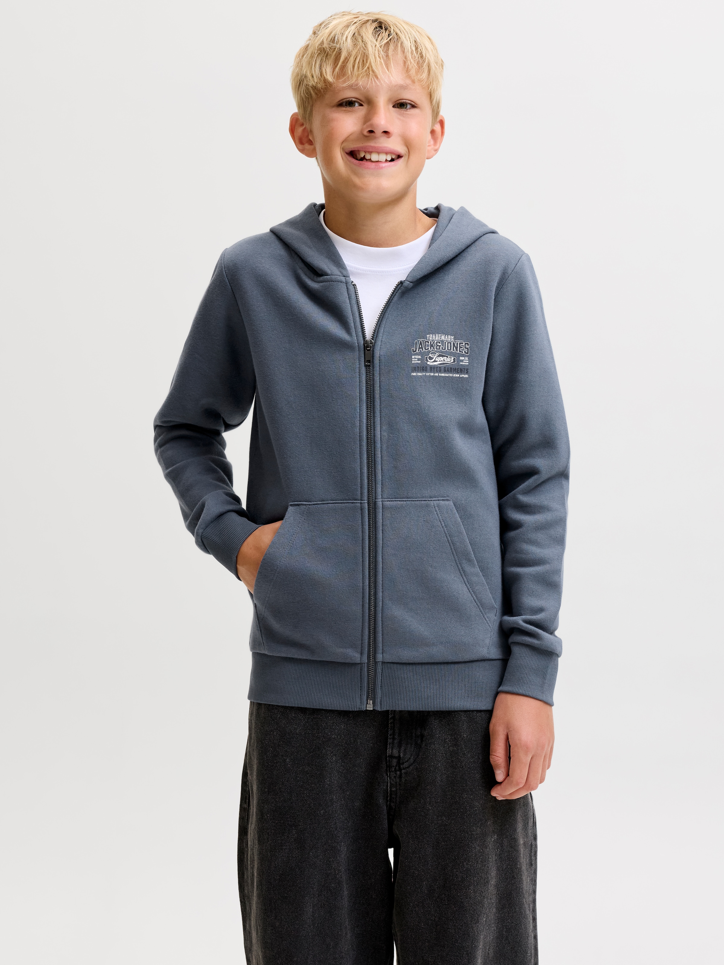 Jack & Jones Junior Kapuzensweatjacke »JJELOGO SWEAT ZIP HOOD 2 COL AW26 SN JNR« Baumwolle, regular fit