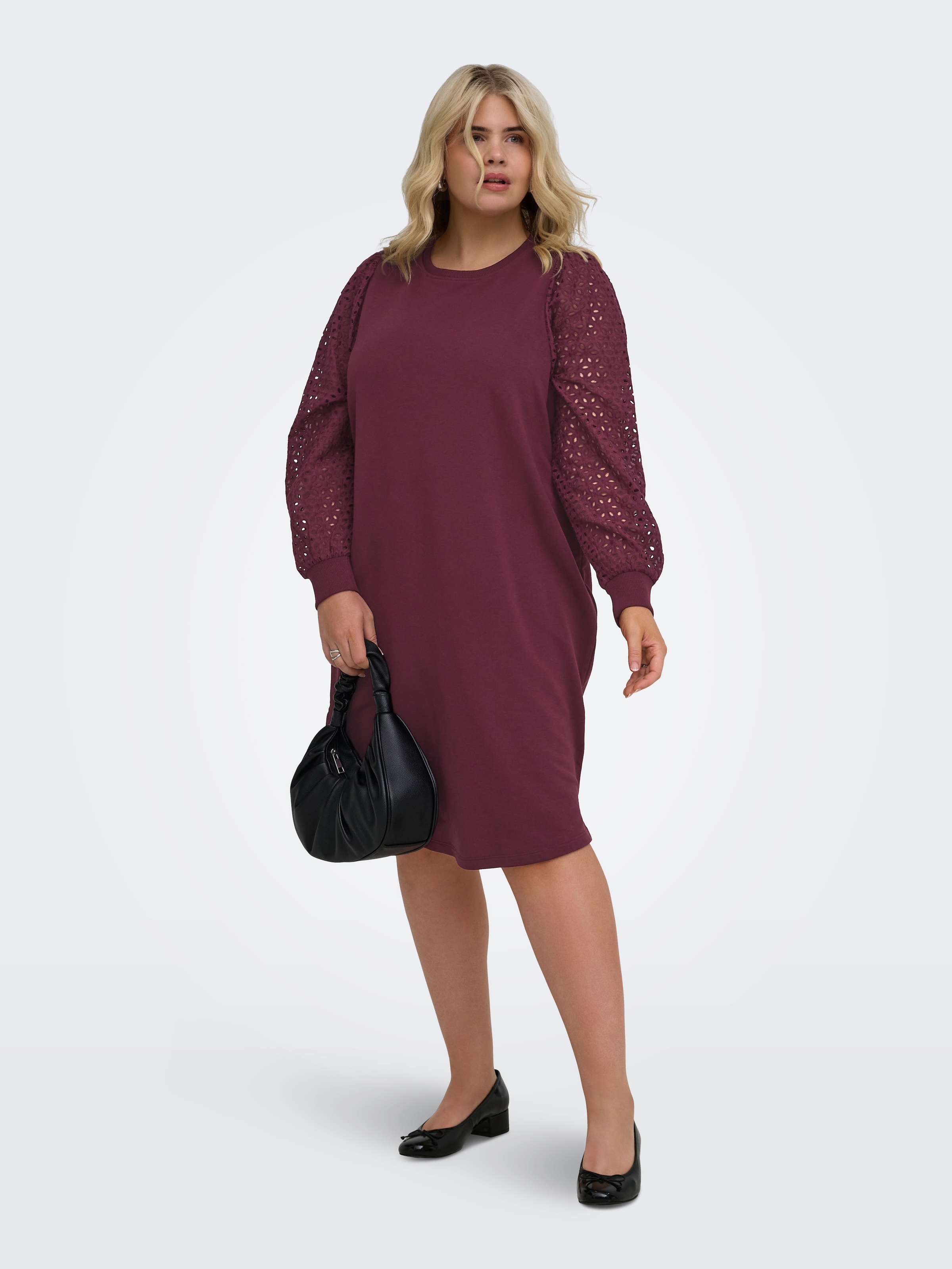 Image of ONLY CARMAKOMA Midikleid "CARDONNA L/S MIX O-NECK MIDI DRESS JRS" Baumwollmischung