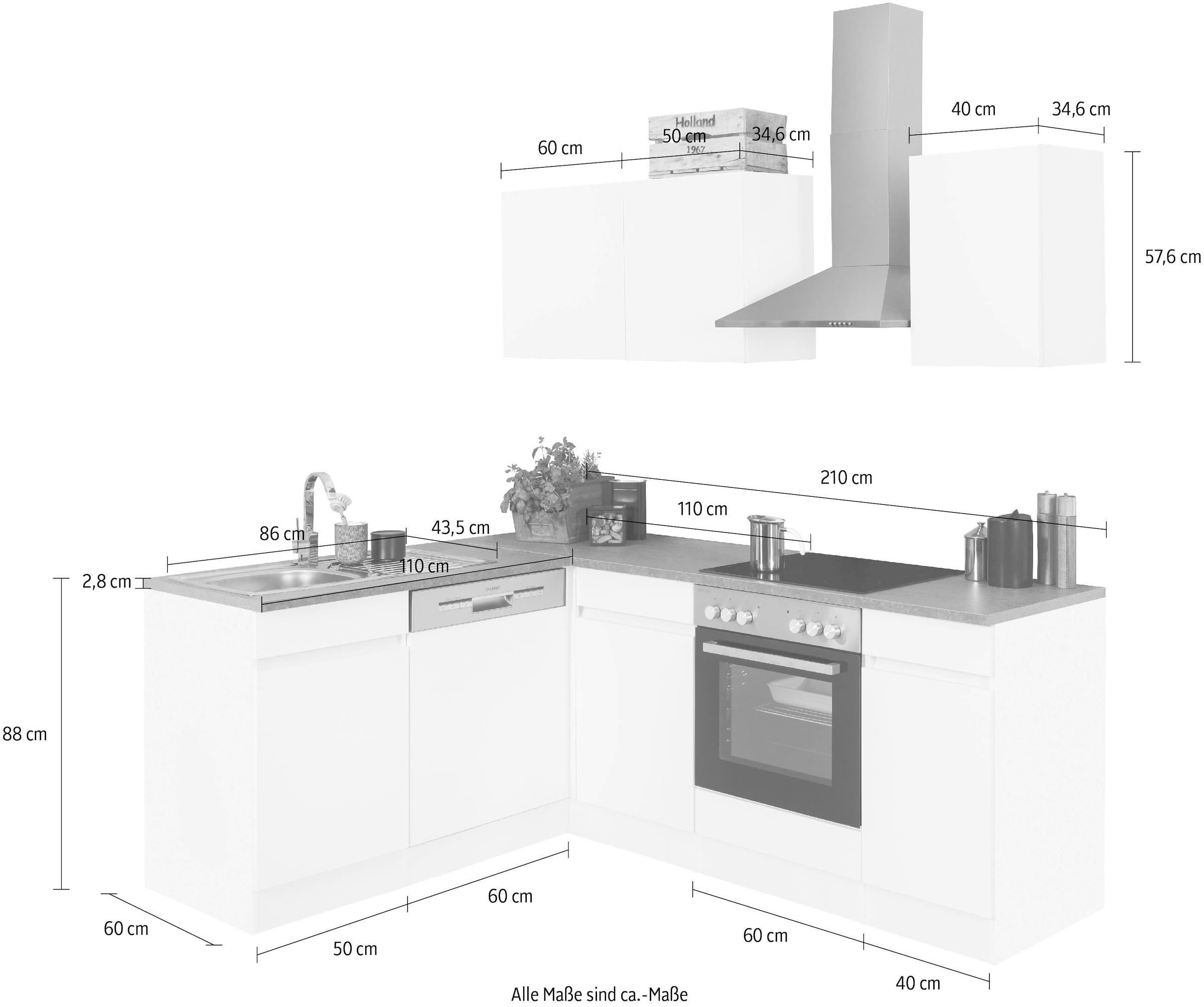 OPTIFIT Winkelküche »Roth«, Stellmasse 210x175 cm,wahlweise mit E-Geräten, Push-to-Open-Funktion