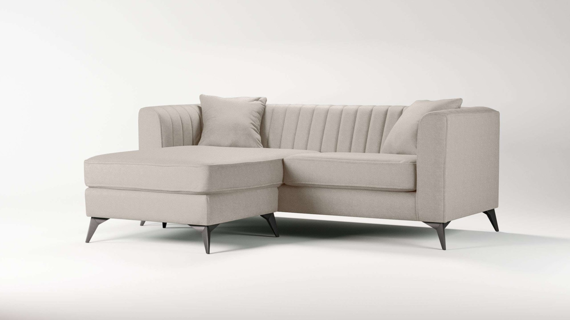PLACES OF STYLE Ecksofa »MATTHEW L-Form ideal für kleine Räume, Masse B/T/H: 201/162/74 cm« elegantes Designsofa, feine Steppung im Rücken, incl. Zierkissen