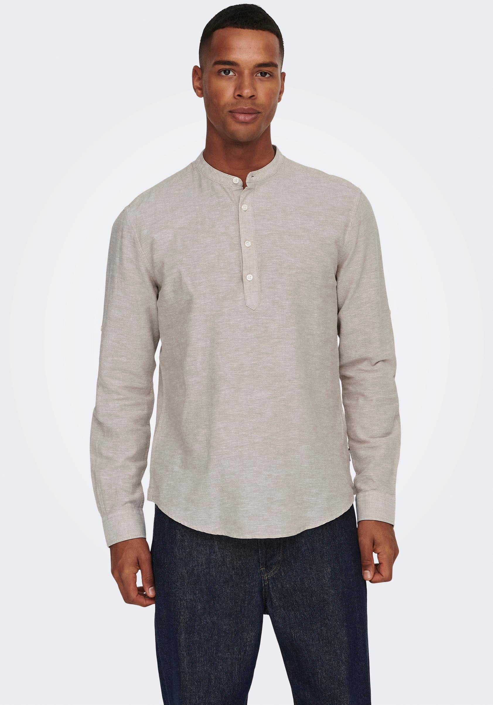 ONLY & SONS Langarmhemd »ONSCAIDEN LS HALFPLACKT LINEN SHIRT«