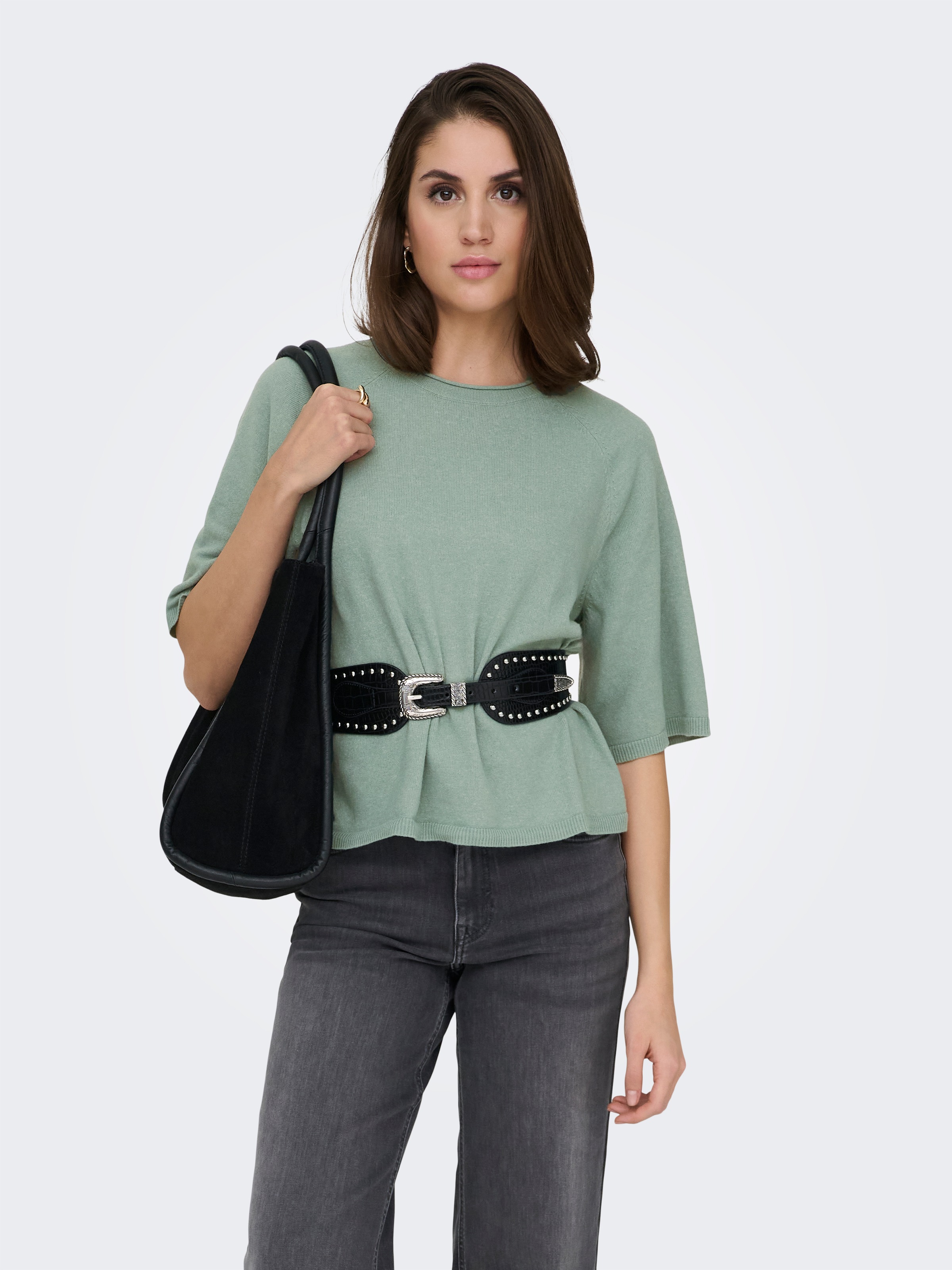 Image of ONLY Rundhalspullover "ONLLOYAL 2/4 O-NECK KNT NOOS" mit Halbarm