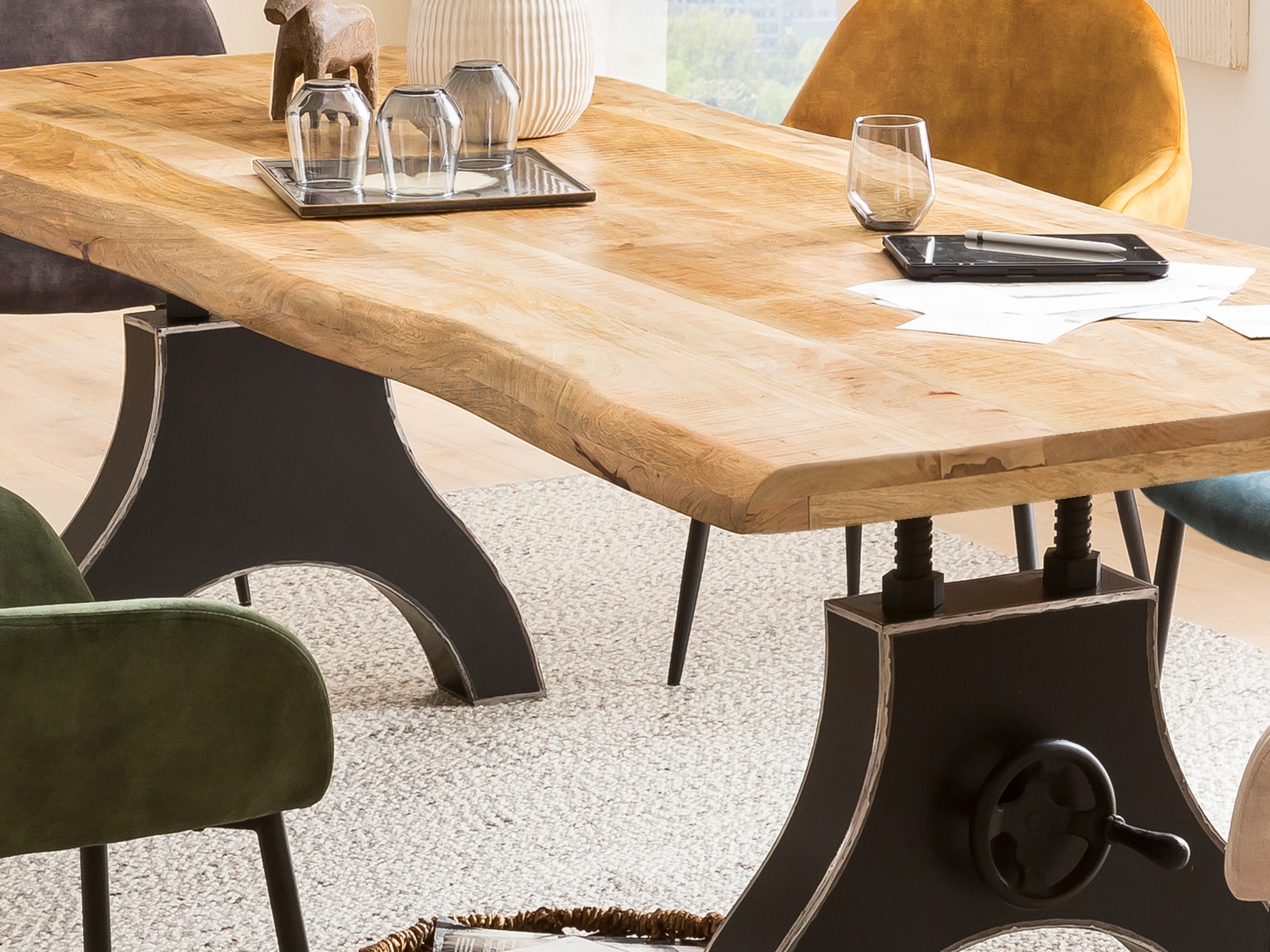 SIT Pied de table »Granville mit Dekor-Kurbelrad aus Metall – Used Look, Industrial« 1 cuis tlg. Support de plateau de table avec roue à manivelle décorative aspect usé