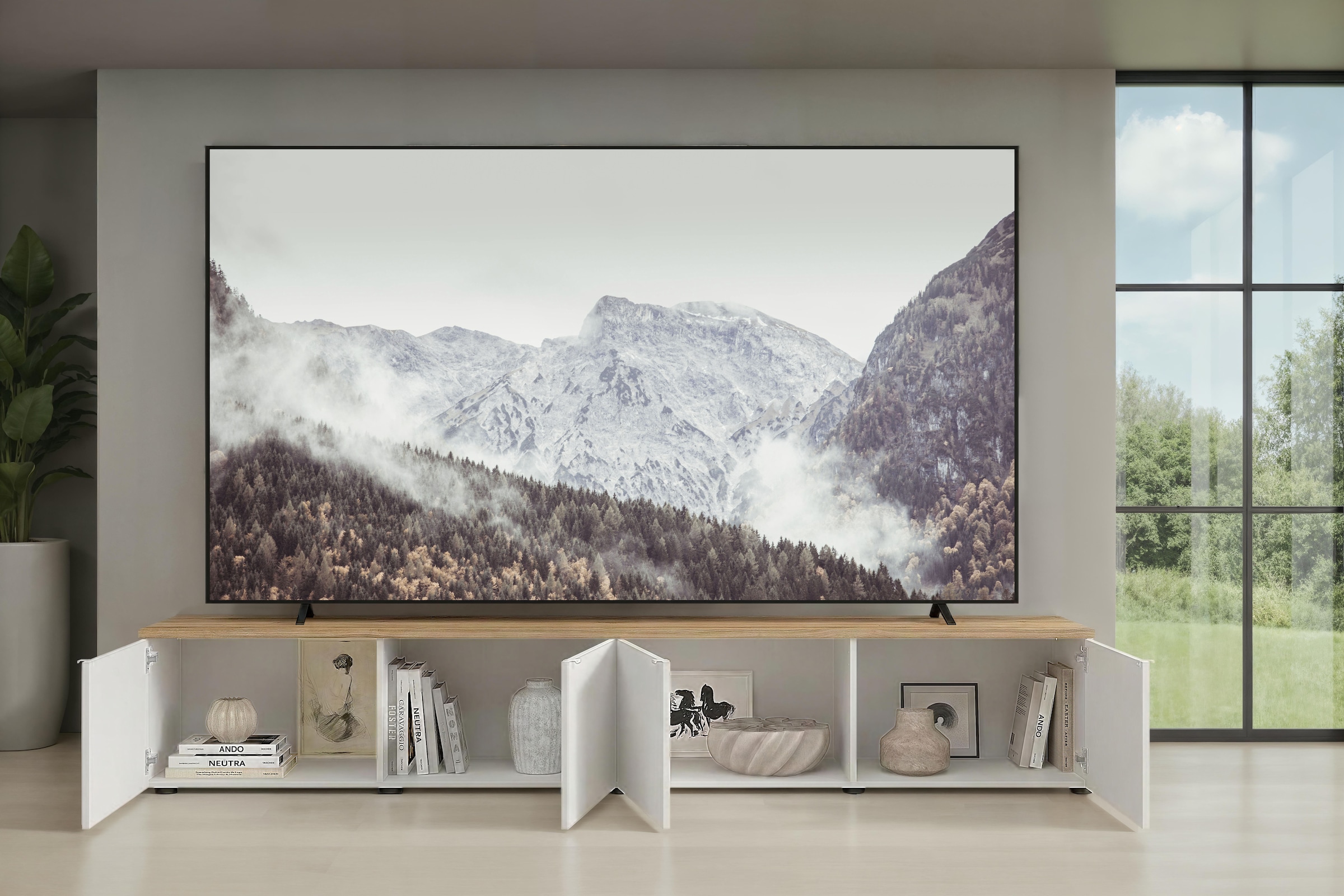 Home affaire Table basse »Easy, 245 cm breit, 47 cm tief, 4 Türen, Top 22 mm stark, Mediaboard« Modernes Lowboard für bis zu 98-Zoll-TV – perfekt für die WM