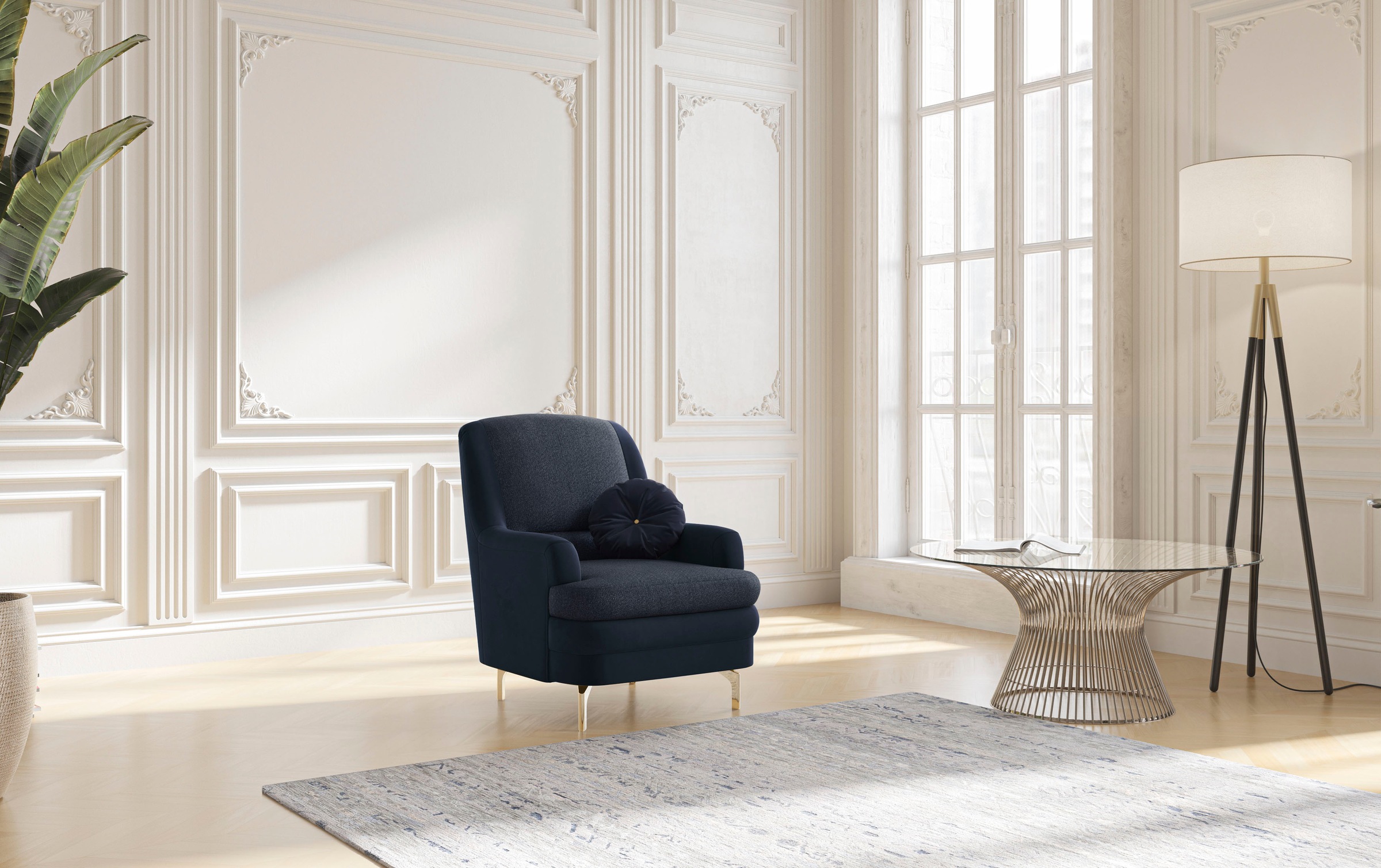 sit&more Sessel »Orient«, inkl. 1 Zierkissen mit Strass-Stein, goldfarbenfabene Metallfüsse
