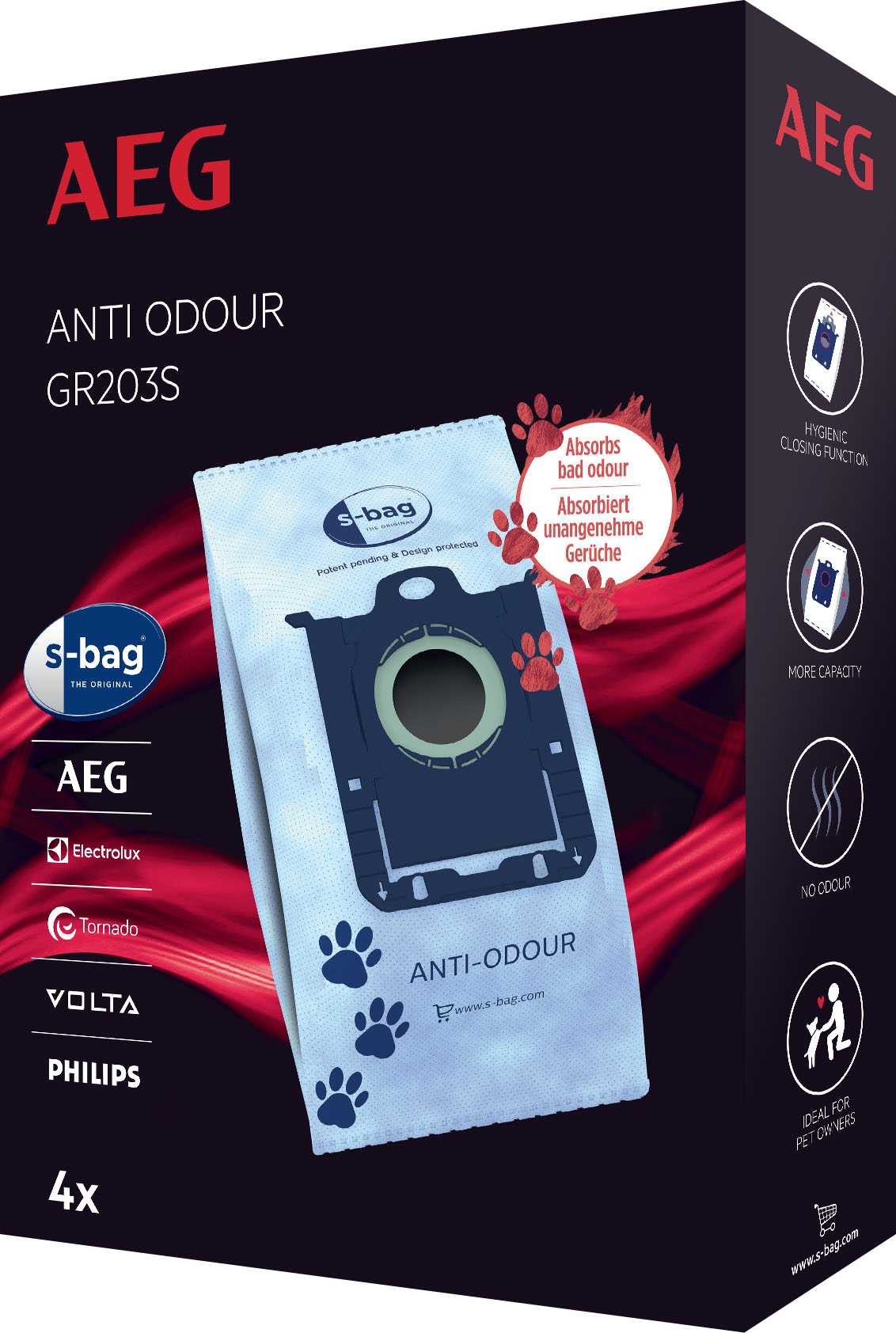 AEG Staubsaugerbeutel »s-bag® Anti-Odour GR203S«, 4er- Pack