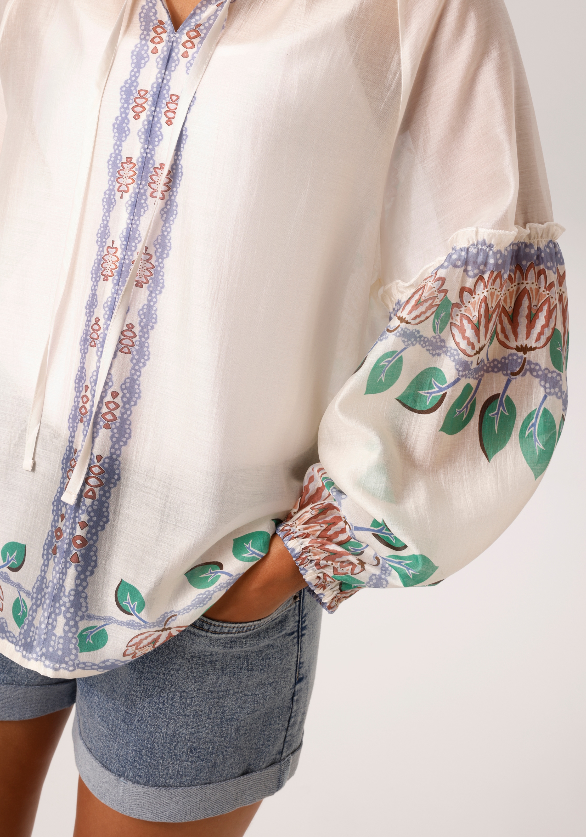 Aniston CASUAL Schlupfbluse mit Bordüren und grossem Mandala-Druck im Rücken - NEUE KOLLEKTION