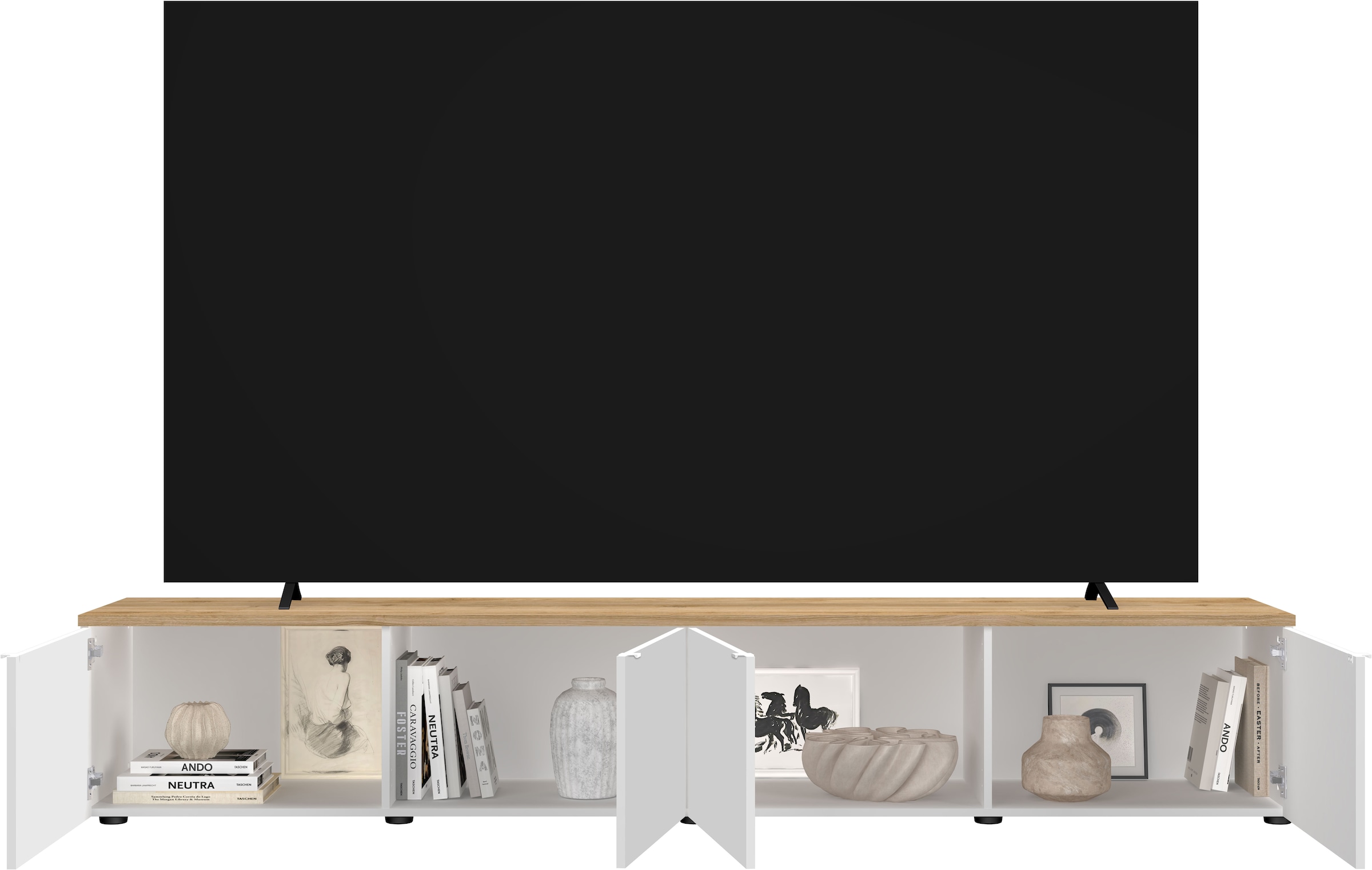 Home affaire Table basse »Easy, 245 cm breit, 47 cm tief, 4 Türen, Top 22 mm stark, Mediaboard« Modernes Lowboard für bis zu 98-Zoll-TV – perfekt für die WM