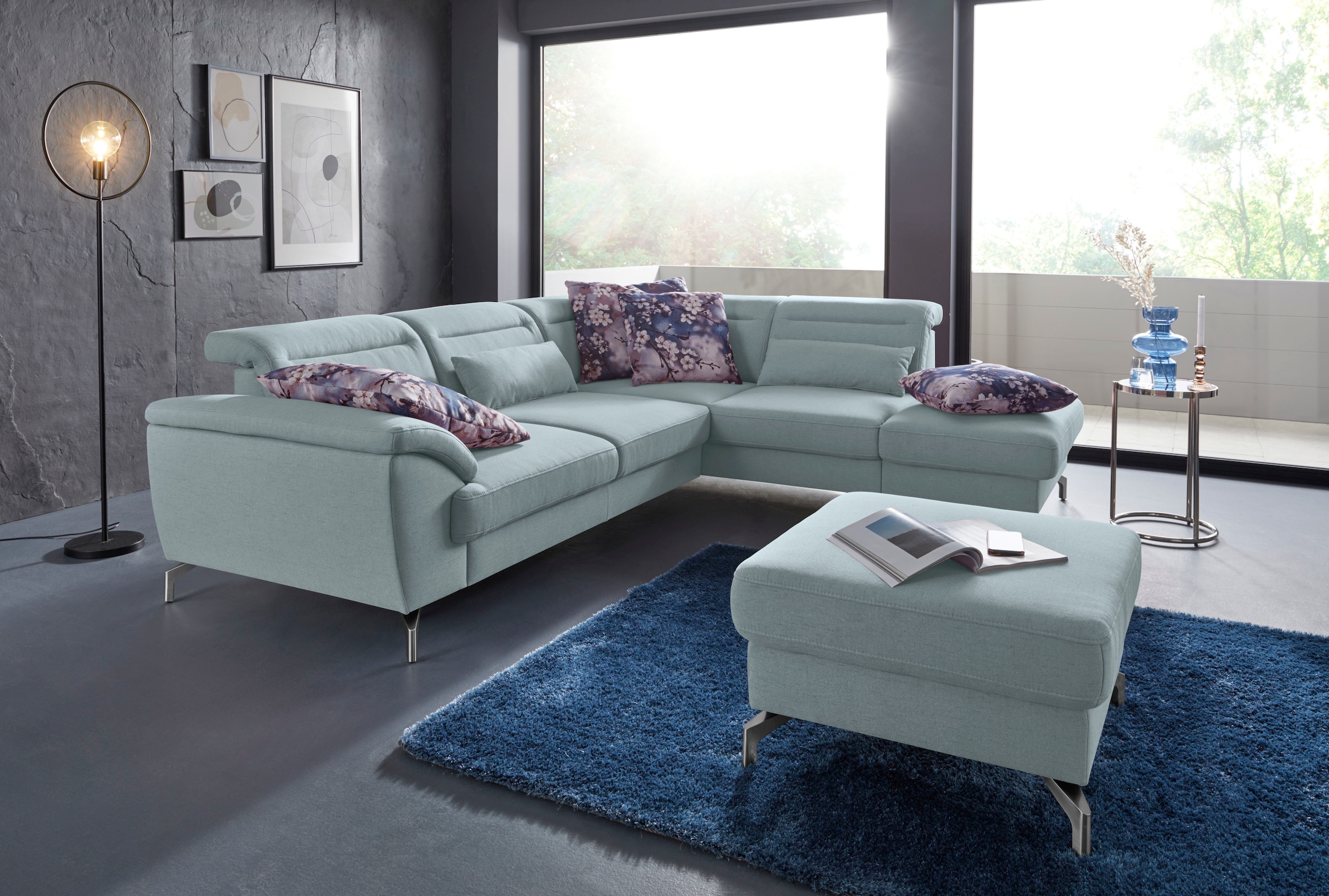 sit&more Ecksofa »Percy L-Form«, 12 cm Fusshöhe, Sitztiefenverstellung, wahlweise in 2 Fussfarben