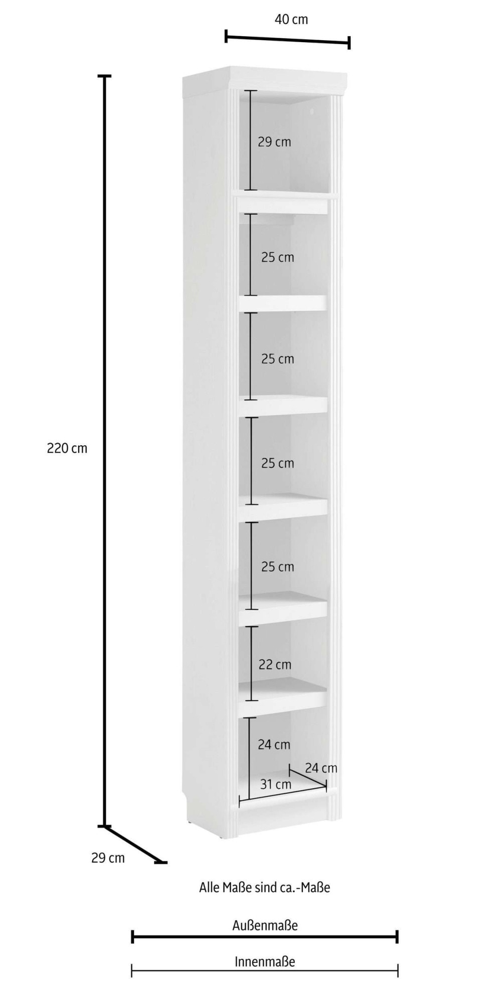 GOODproduct Bücherregal »Soeren Regal B/T/H: 40/29/220 cm« Kiefer FSC®-zertifiziert, 7 Fächer und 6 Einlegeböden