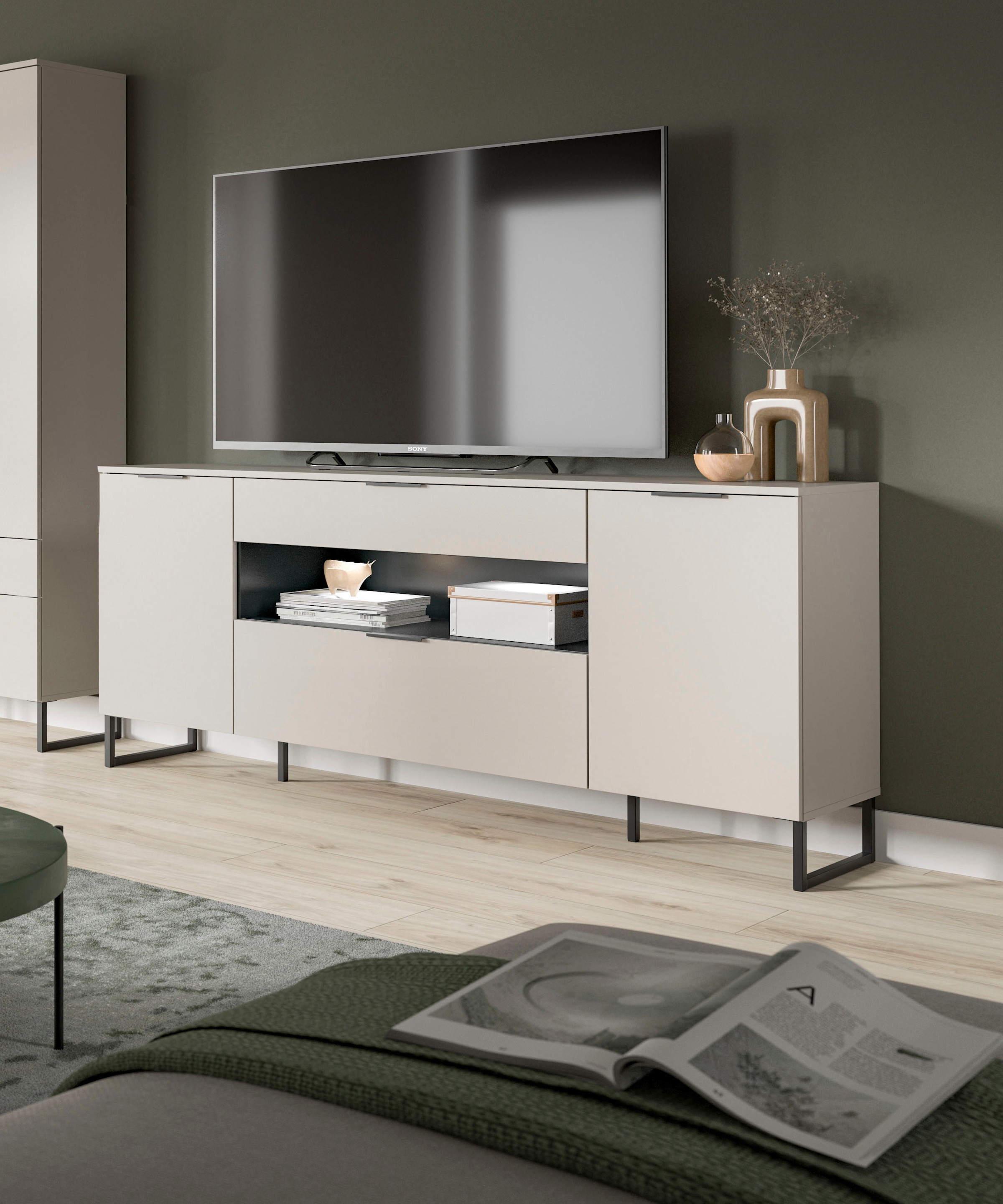 Home affaire Sideboard »ADIO, Breite 185cm, 2 Türen, 1 Schubkasten, 1 Klappe, mit Metall-Kufen« 1 Stk. tlg. Highboard, Kommode, Lowboard, Schrank, Wohnzimmerschrank, Anrichte