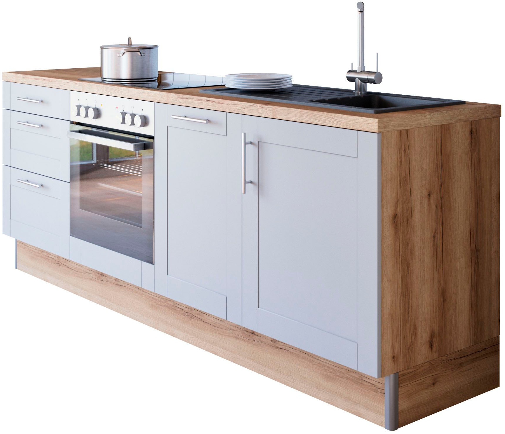 OPTIFIT Küchenzeile »Ahus«, 225 cm breit,wahlweise mit E-Geräten,Soft Close Funktion, MDF Fronten