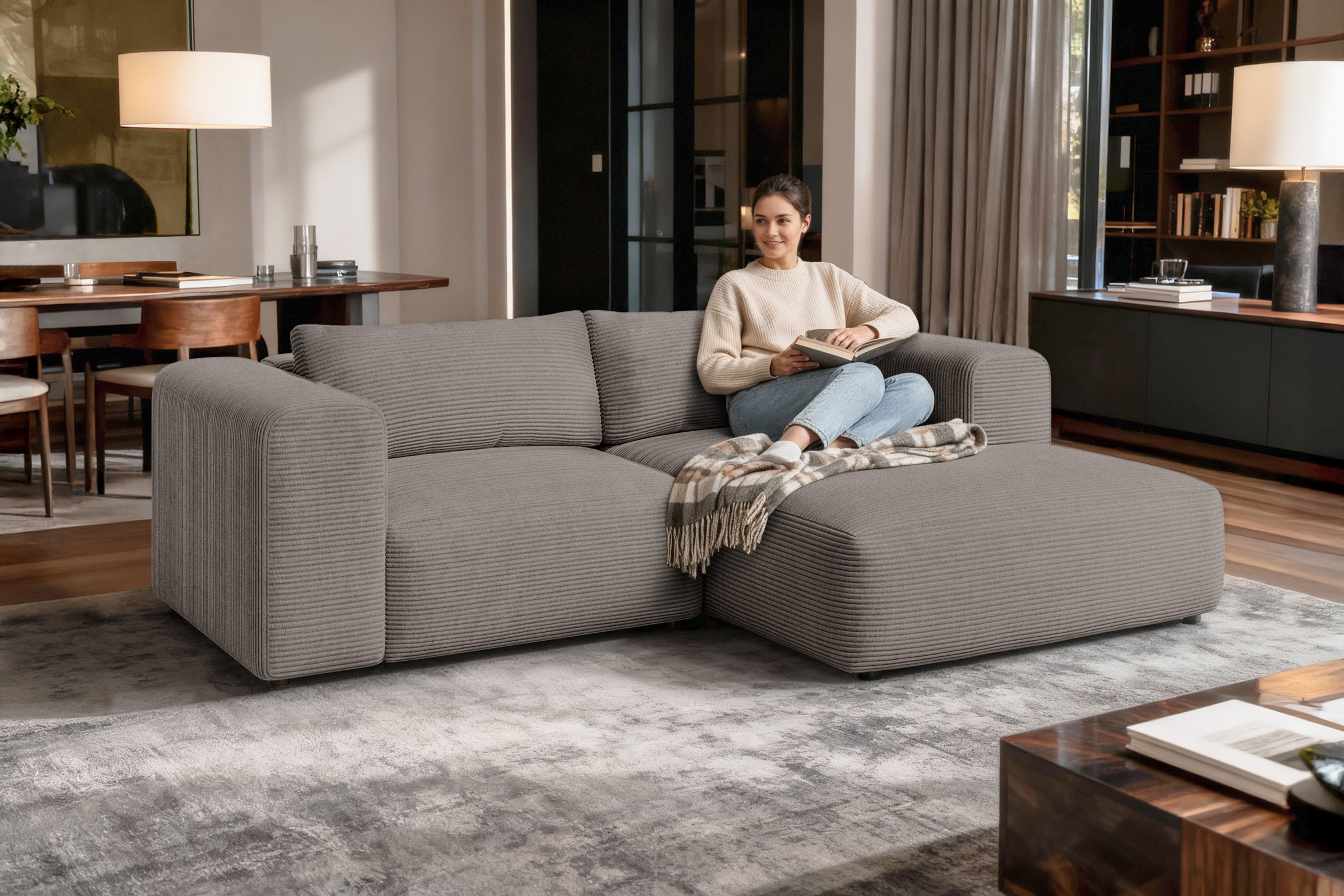 Image of GOODproduct Ecksofa "TIARRA Design-Sofa mit Ottomane recht/links bestellbar, Breite 241 cm" L-Form mit hochelastischer Schaum und Wellenunterfederung