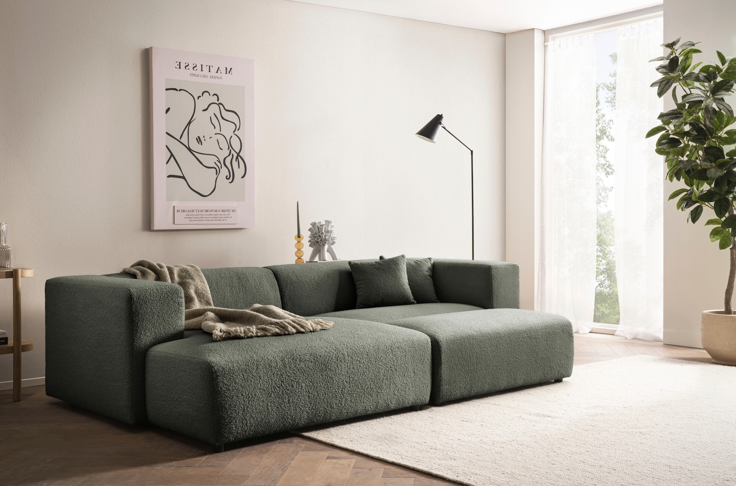 andas Polsterecke »BAKELS, Ecksofa-Set mit Hocker, L-Form mit Schlaffunktion«, Ecksofa-Set (incl. Hocker) im trendigen Megacord